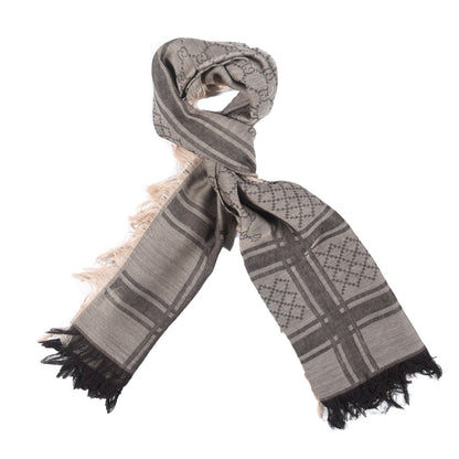 Gucci Wool Silk GG Monogram Diamante Plaid Surviee Shawl Beige Dark Brown 1 of 3