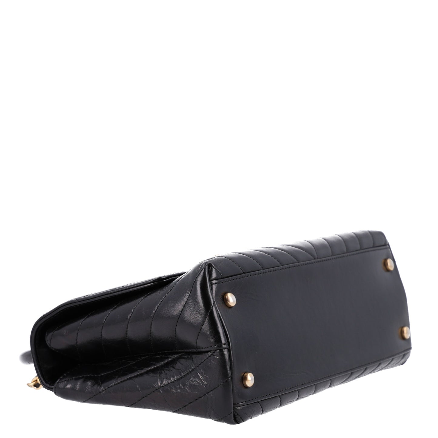 Aged Calfskin Chevron Quilted Small Coco Handle Flap Black