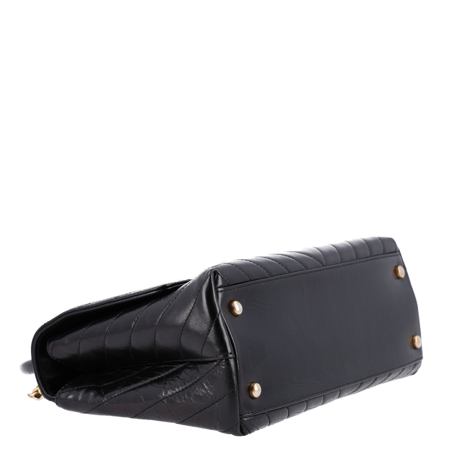 Chanel Aged Calfskin Chevron Quilted Small Coco Handle Flap Black 4 of 11