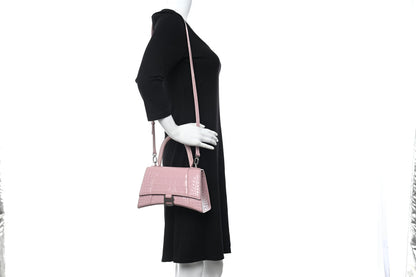 Balenciaga Shiny Calfskin Crocodile Embossed Small Hourglass Top Handle Bag Powder Pink 3 of 13