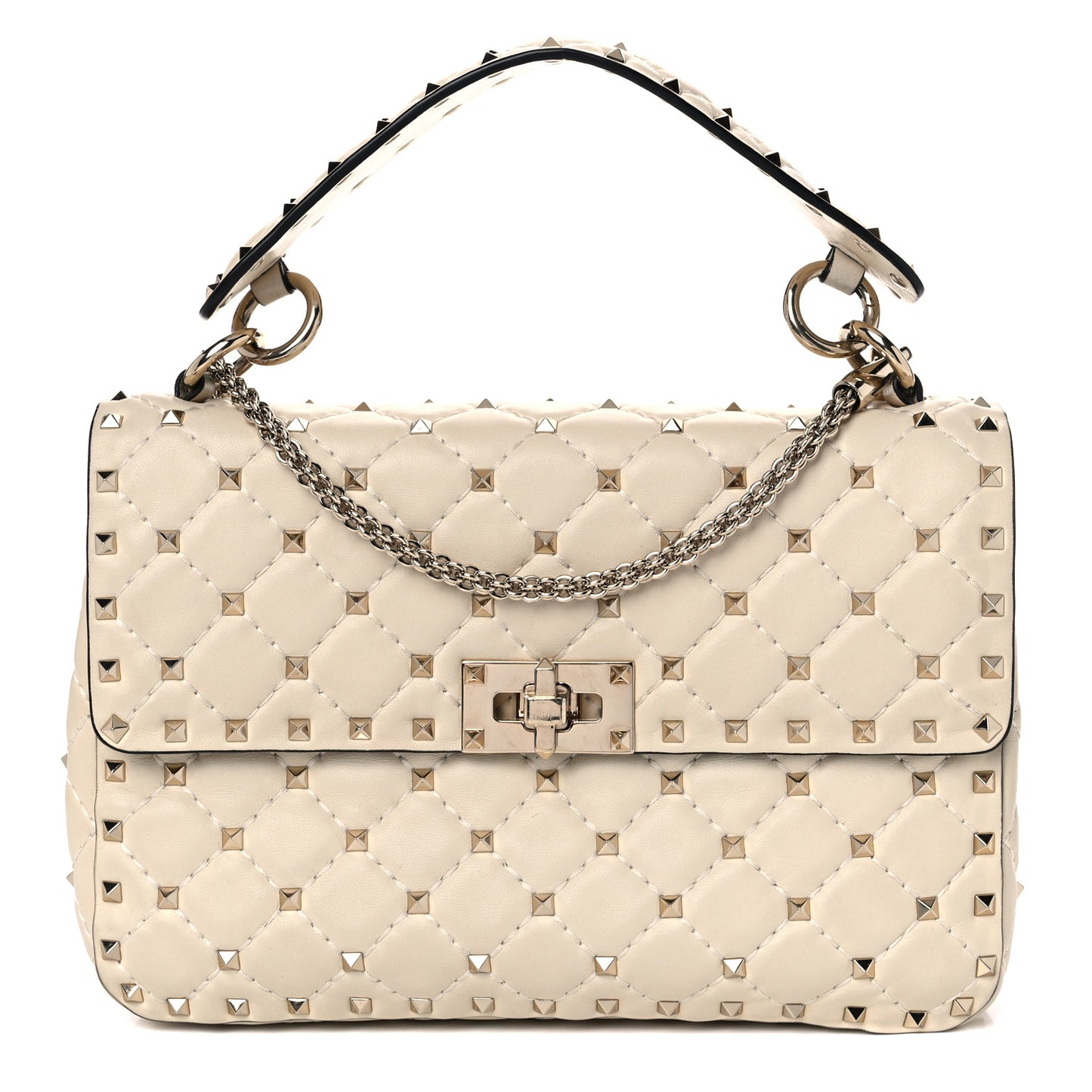 Nappa Medium Rockstud Spike Shoulder Bag Light Ivory
