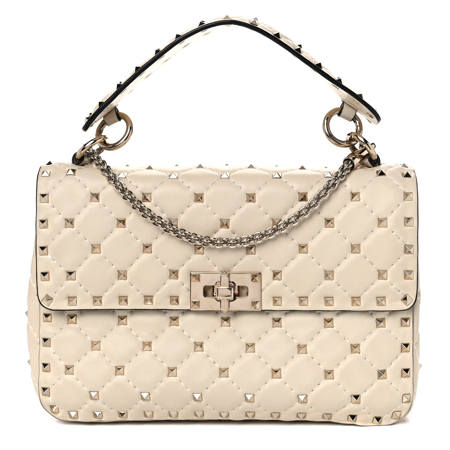Valentino Garavani Nappa Medium Rockstud Spike Shoulder Bag Light Ivory 1 of 17
