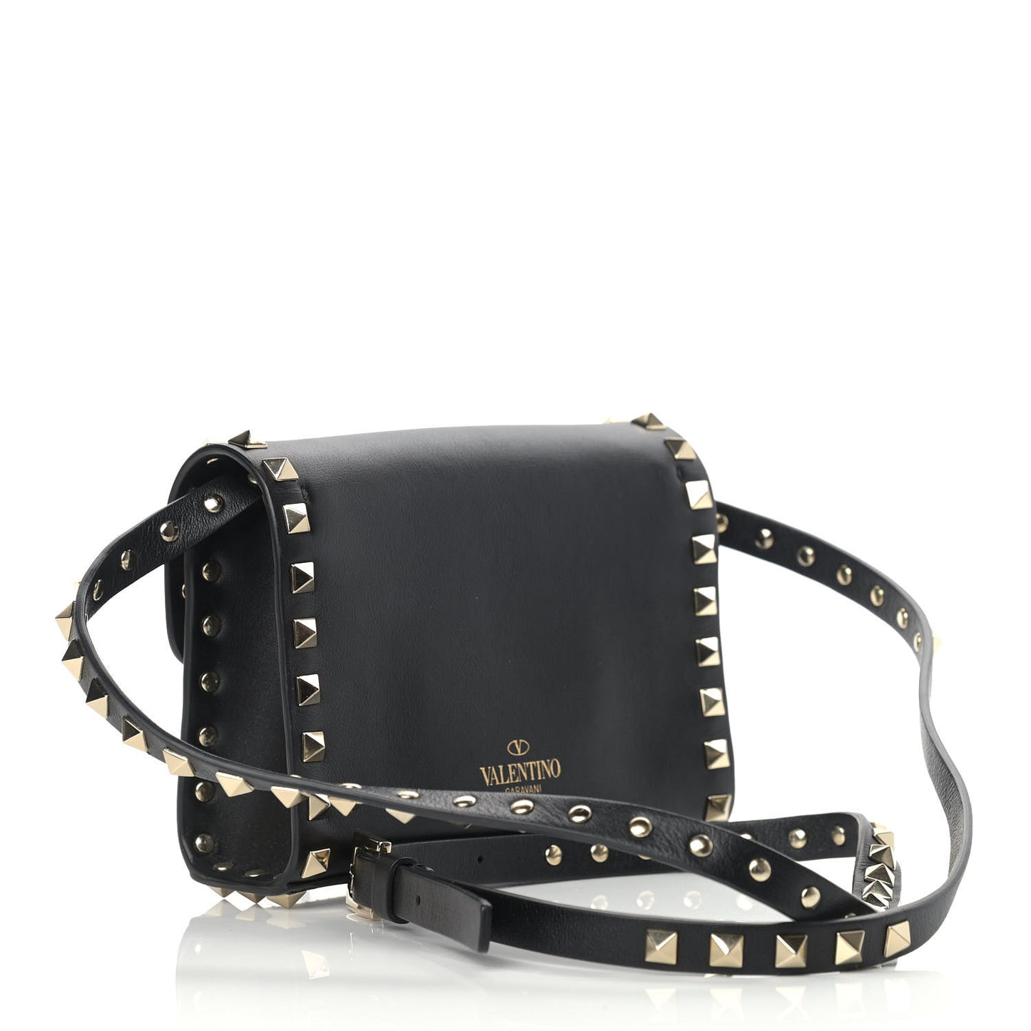 Vitello Mini Rockstud Flip Lock Crossbody Bag Black