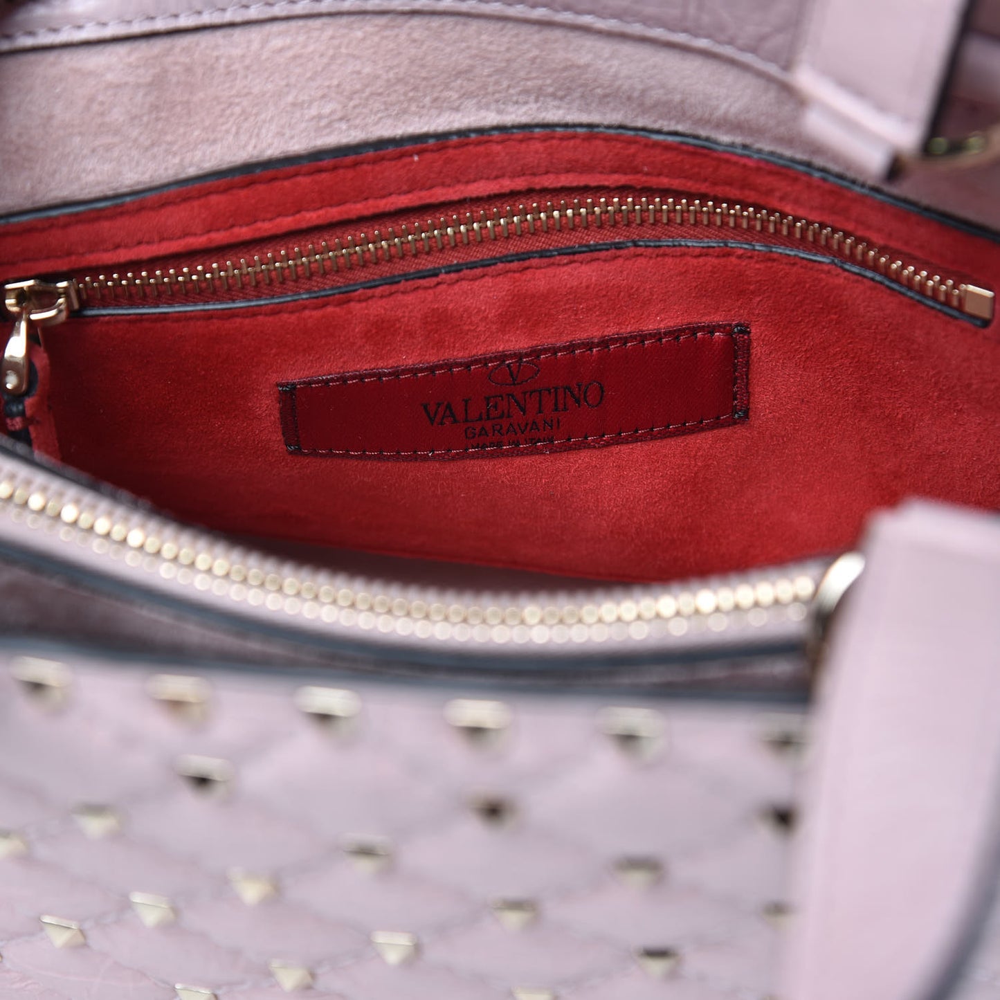 Craquele Nappa Rockstud Spike Tote Poudre