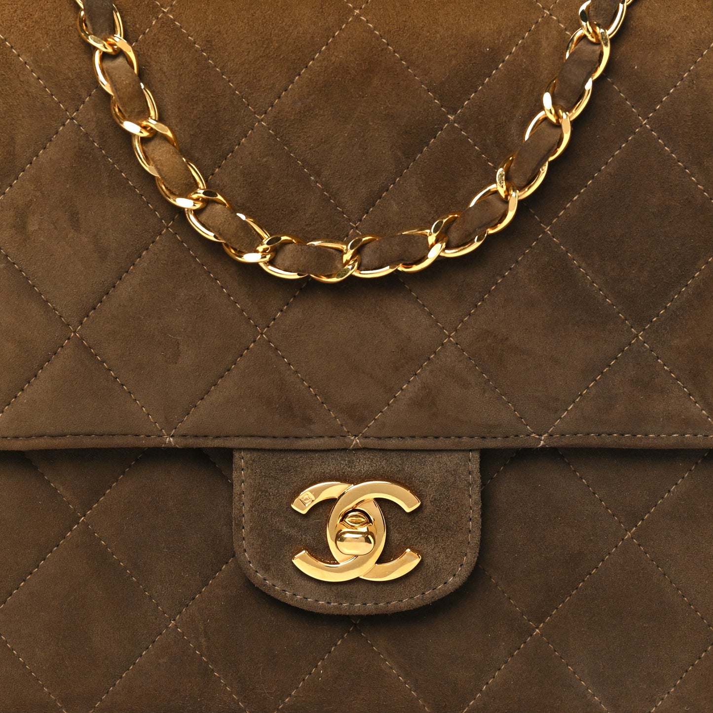 Suede Quilted Medium Single Flap Brown