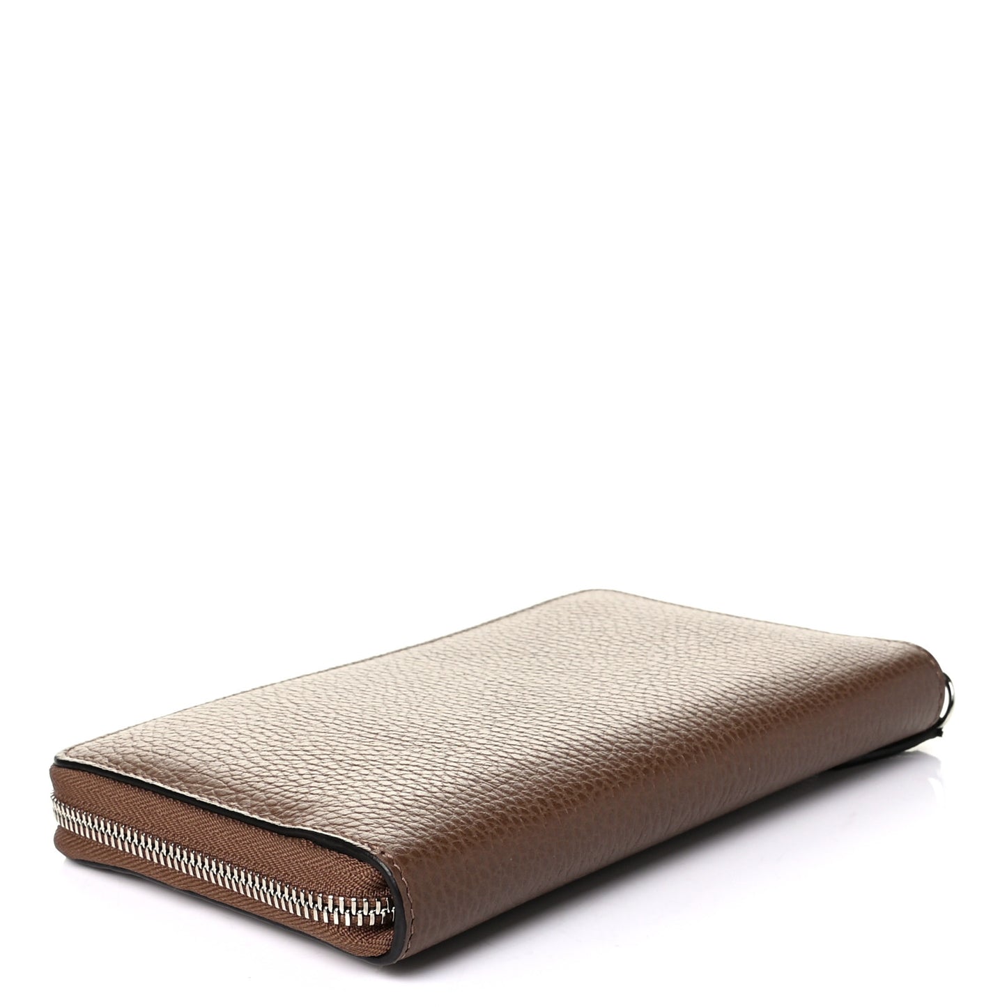Pebbled Calfskin Large Zip Around Organizer Wallet Brown