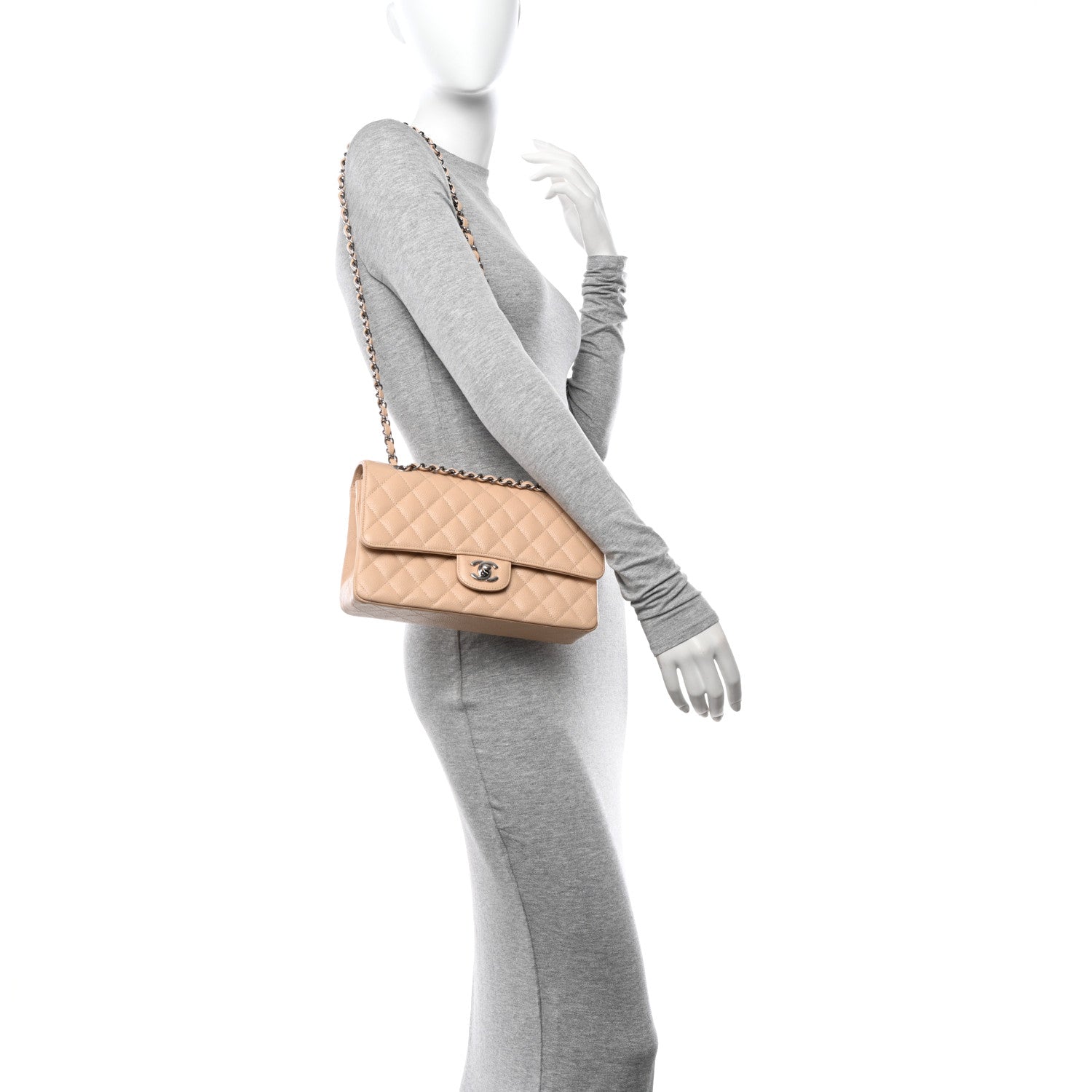 Chanel Caviar Quilted Medium Double Flap Beige 2 of 14