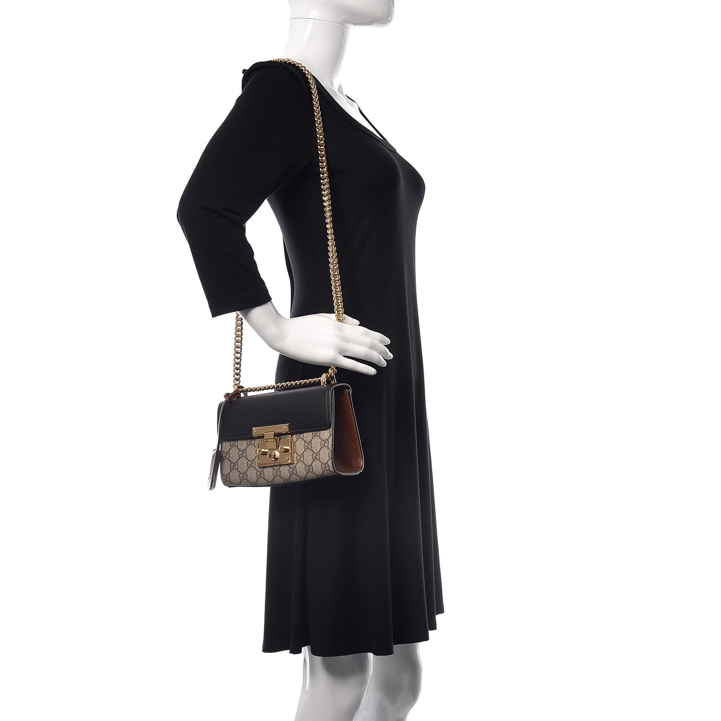GG Supreme Monogram Calfskin Small Padlock Shoulder Bag Beige Black Cuir
