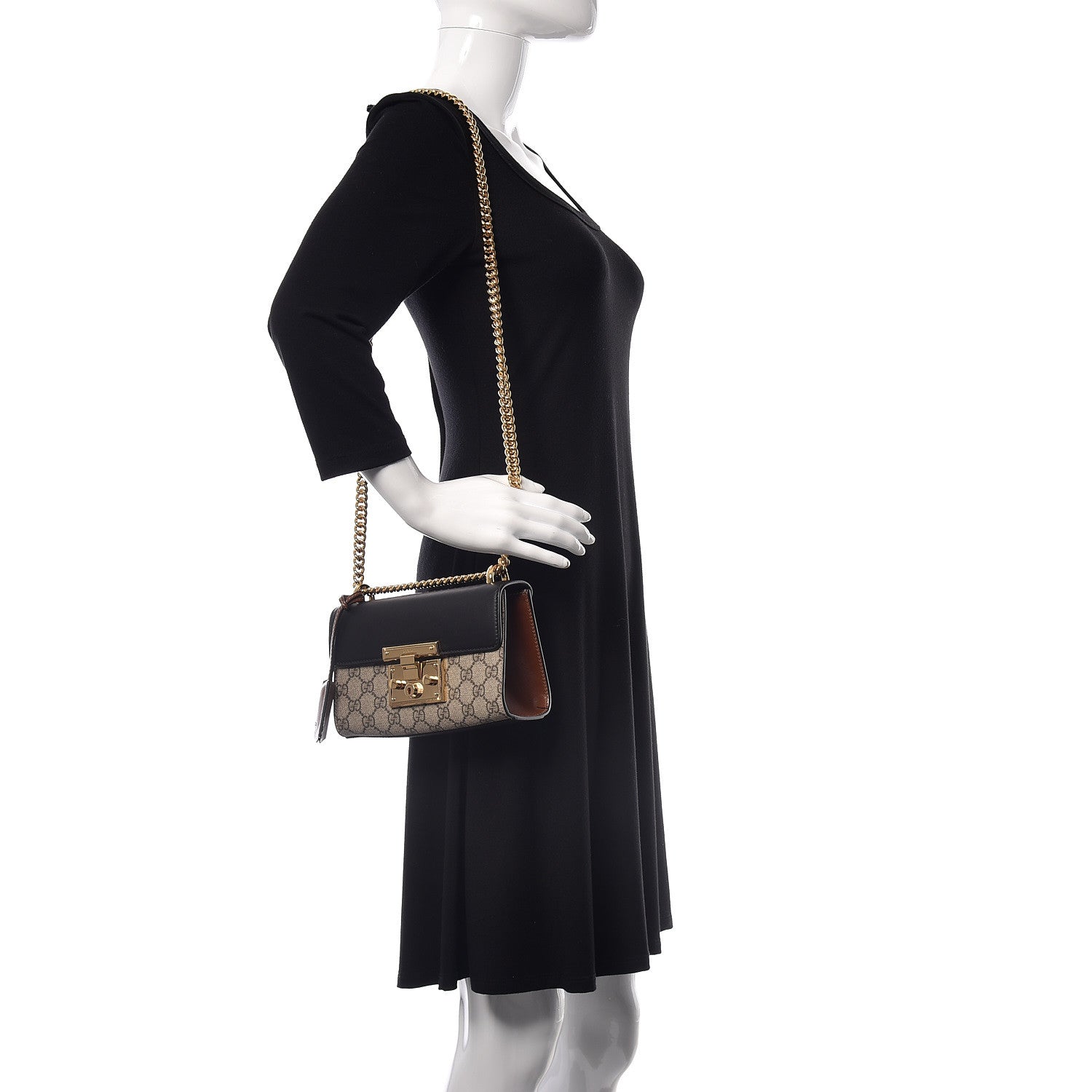 Gucci GG Supreme Monogram Calfskin Small Padlock Shoulder Bag Beige Black Cuir 2 of 12