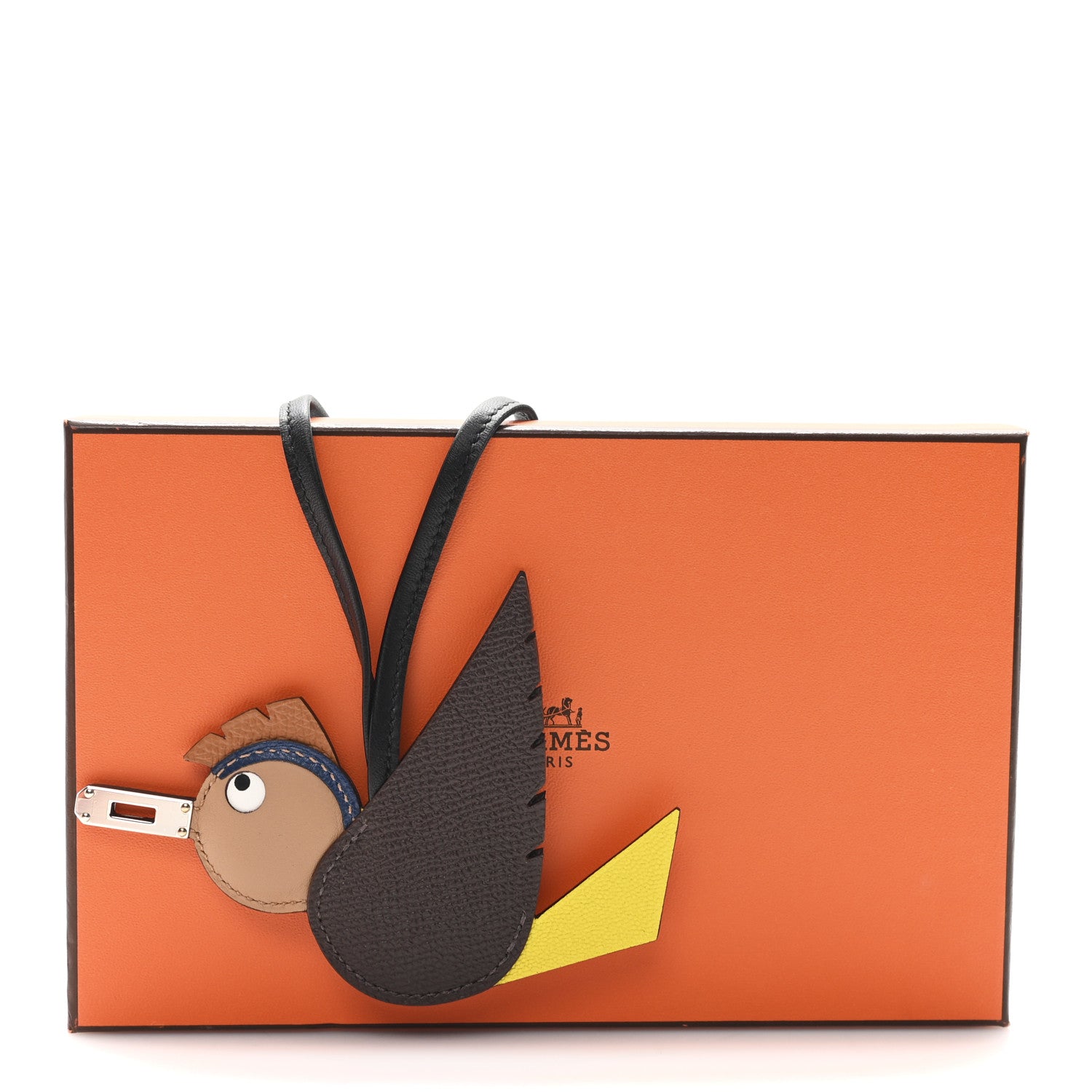 Hermes Epsom Swift Chevre Mysore Birdy Bag Charm Jaune Ambre Black Biscuit 5 of 5