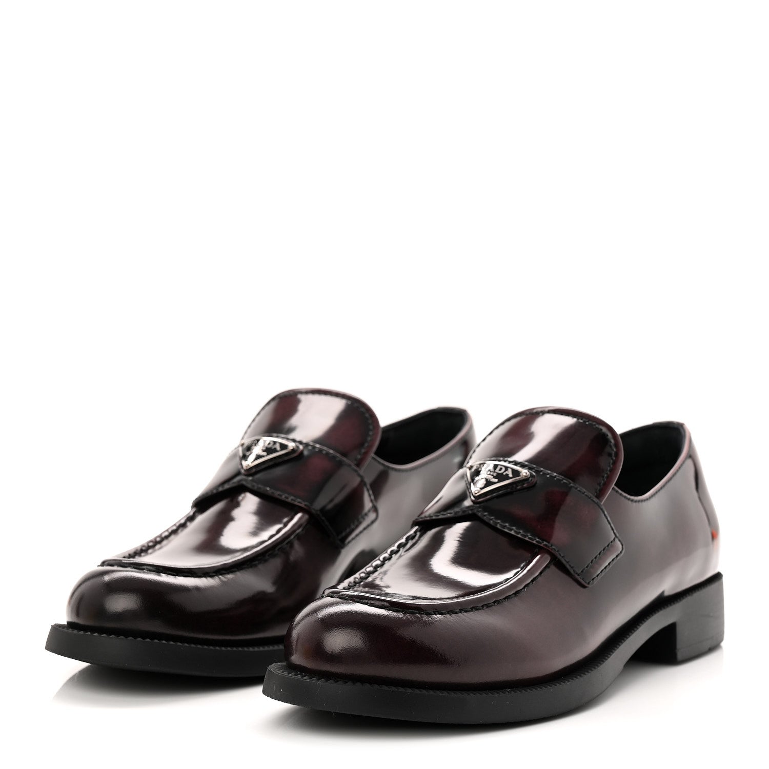 Prada Spazzolato Metal Triangle Logo 50mm Loafers 39 Cordovan 4 of 10