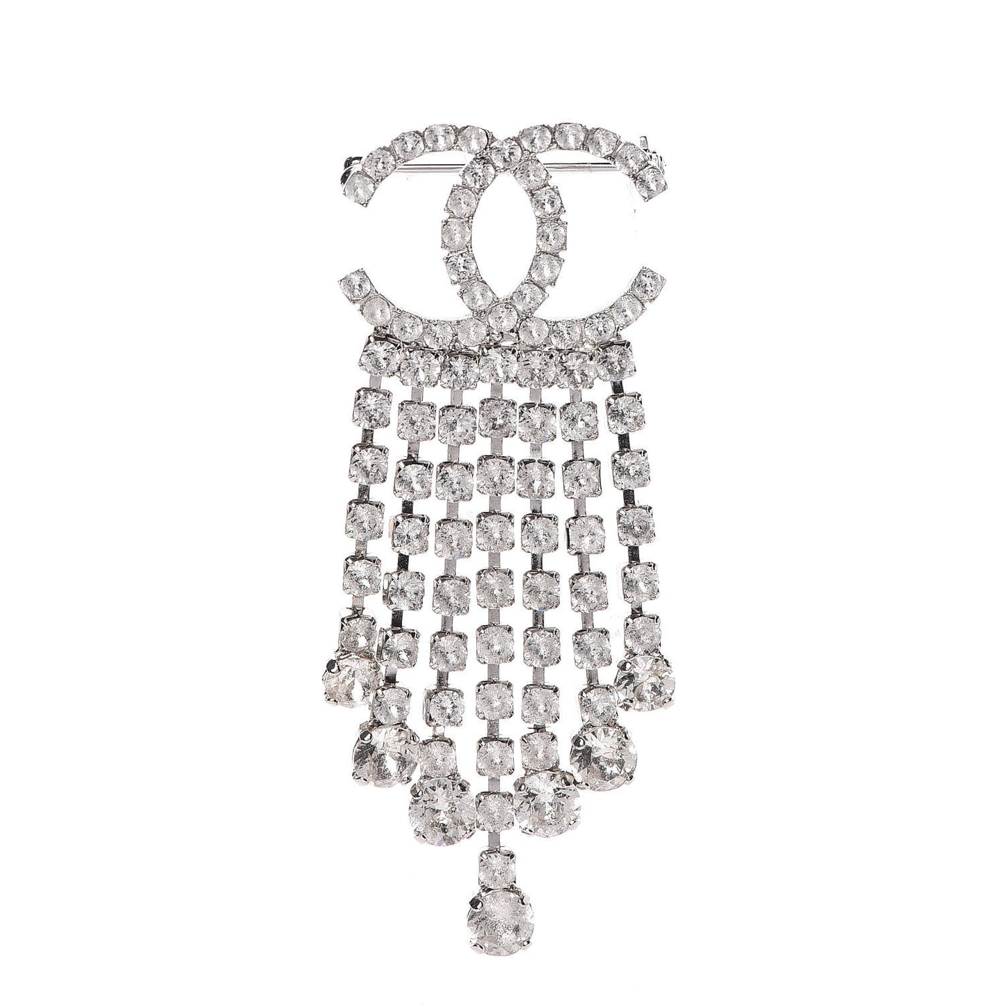 Crystal Fringe CC Brooch Silver