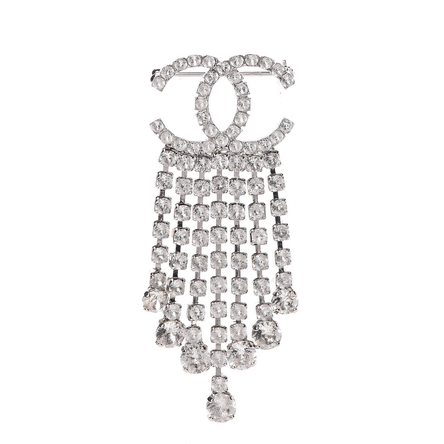 Chanel Crystal Fringe CC Brooch Silver 1 of 5