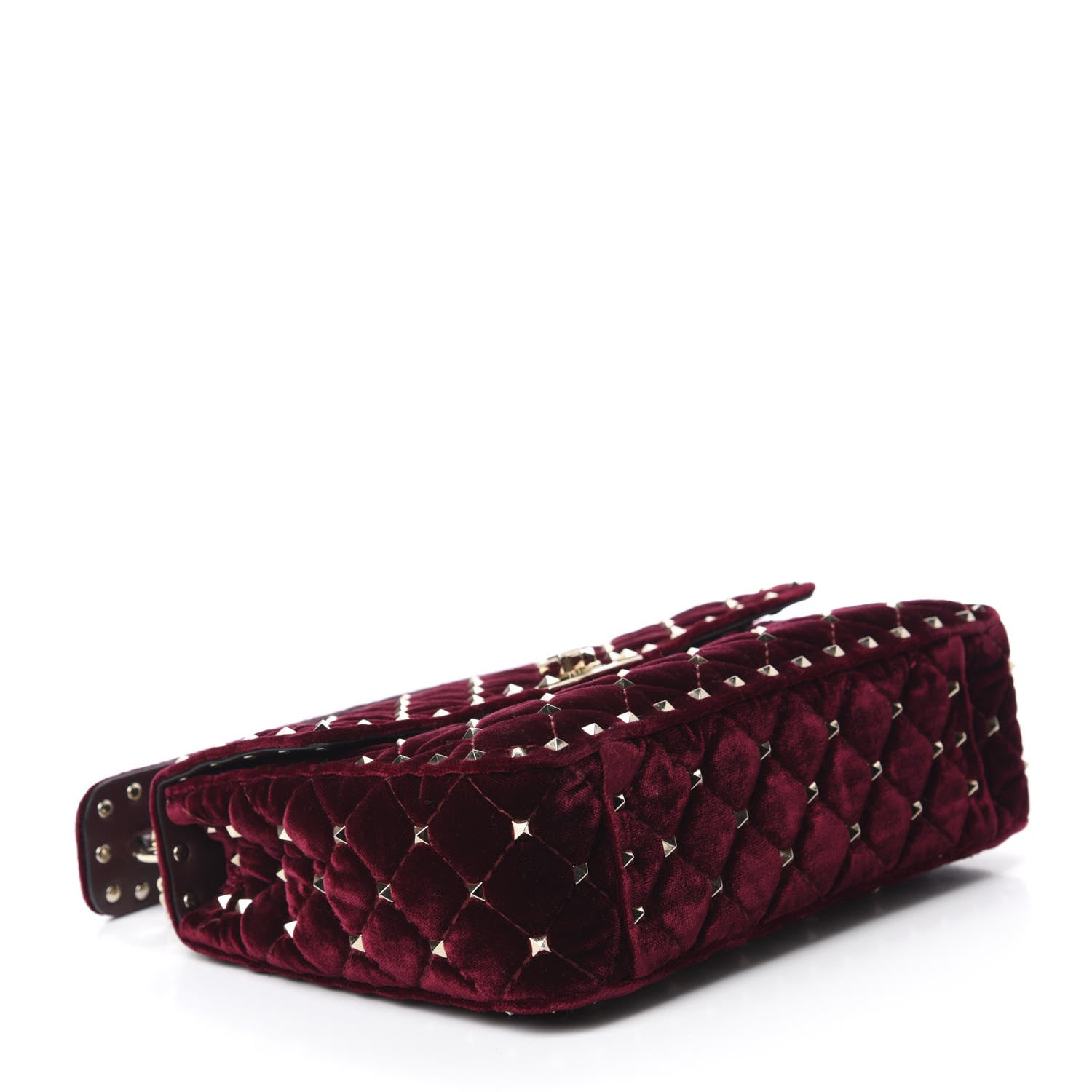 Valentino Garavani Velvet Medium Rockstud Spike Shoulder Bag Rubino 4 of 9