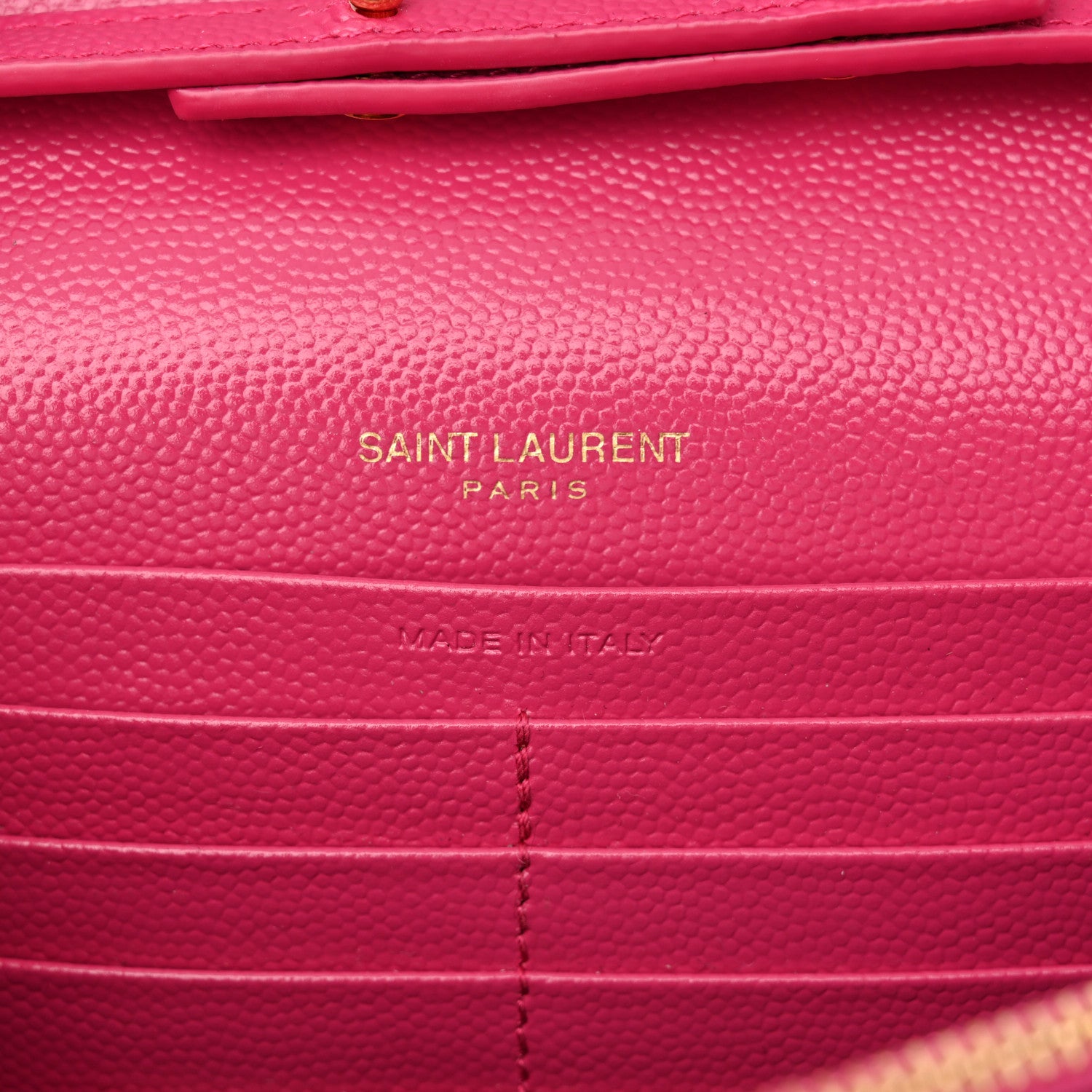 Saint Laurent Grain De Poudre Matelasse Chevron Monogram Envelope Chain Wallet  Fuxia Couture 6 of 10