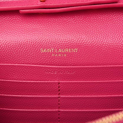 Saint Laurent Grain De Poudre Matelasse Chevron Monogram Envelope Chain Wallet  Fuxia Couture 6 of 10