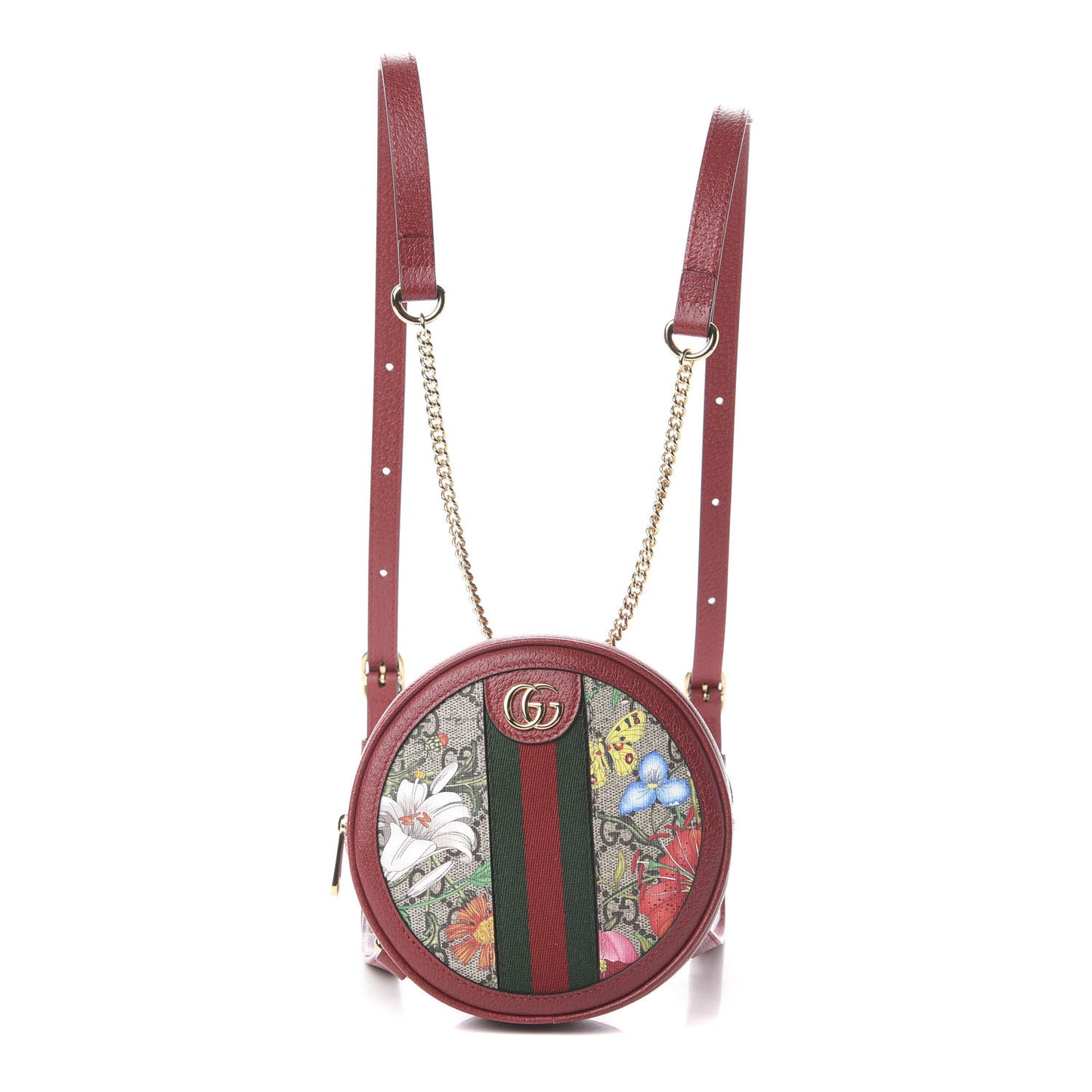 GG Supreme Monogram Web Flora Mini Ophidia Round Backpack Red