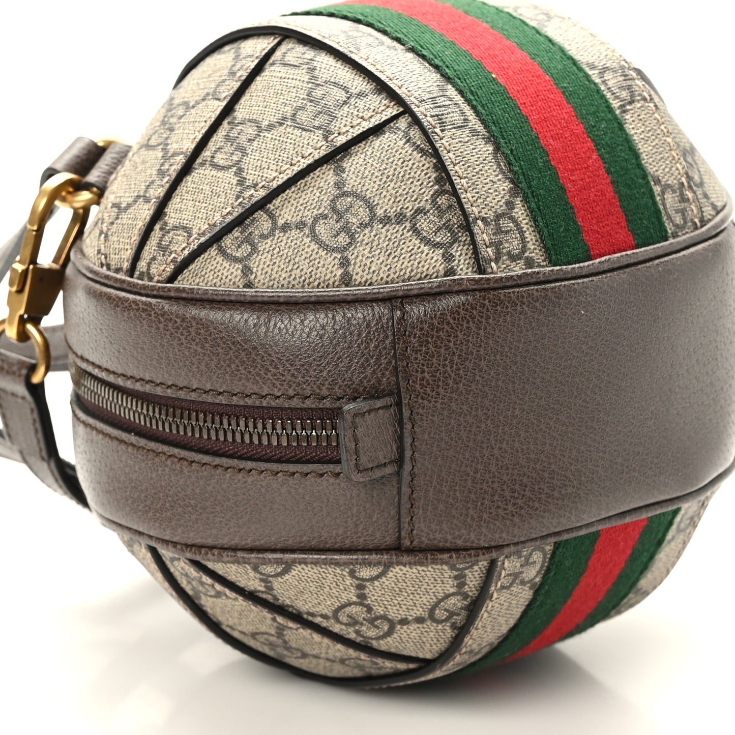 GG Supreme Monogram Textured Dollar Calfskin Web Mini Ophidia Basketball Shaped Shoulder Bag Beige Ebony New Acero