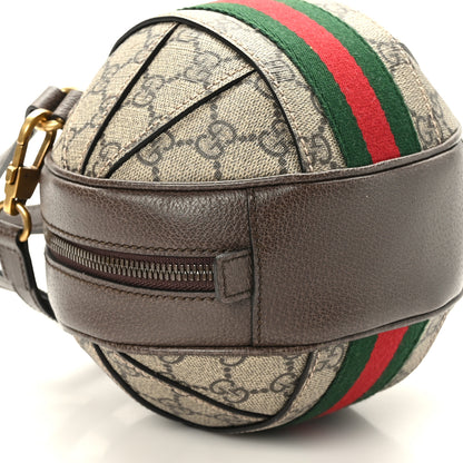 Gucci GG Supreme Monogram Textured Dollar Calfskin Web Mini Ophidia Basketball Shaped Shoulder Bag Beige Ebony New Acero 8 of 9