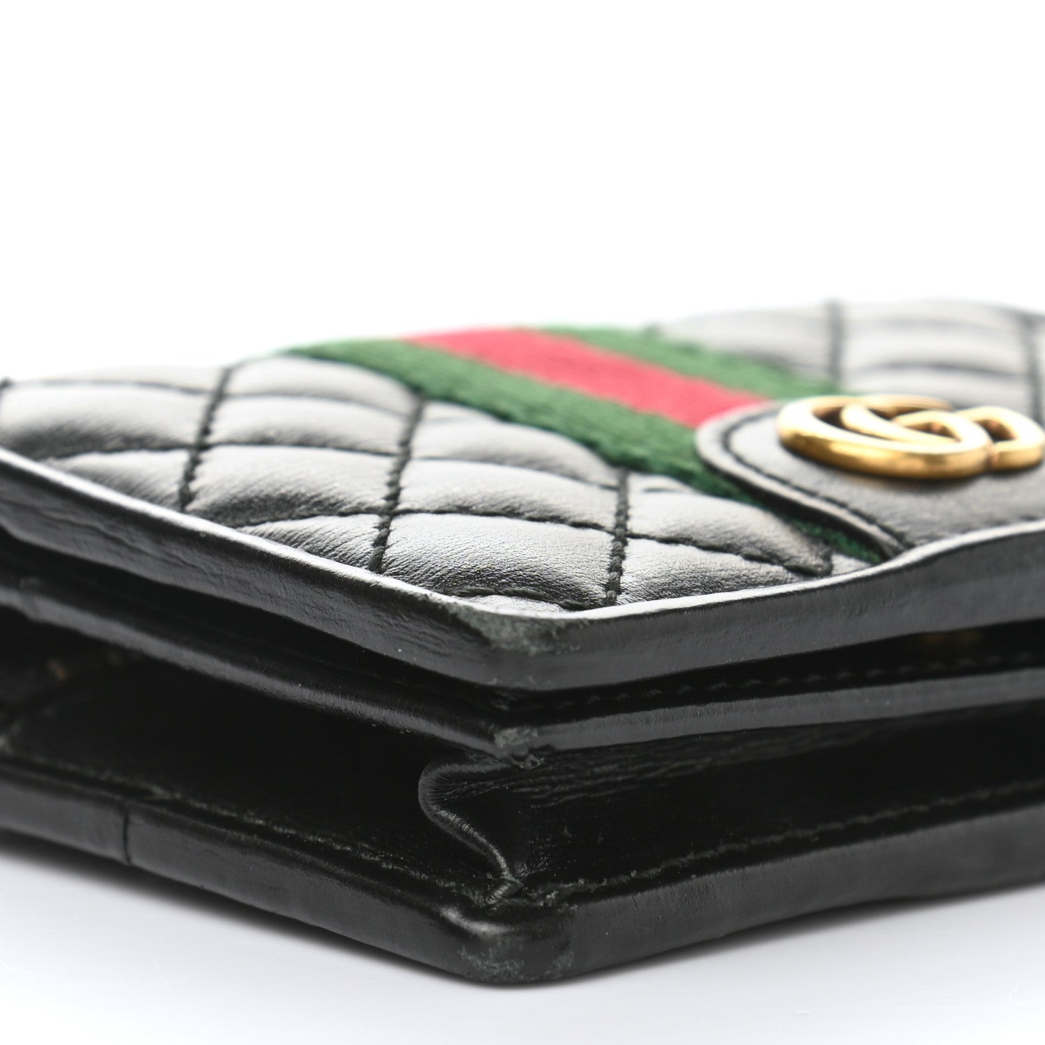 Gucci Calfskin Web Trapuntata GG Marmont Card Case Wallet Black 8 of 11