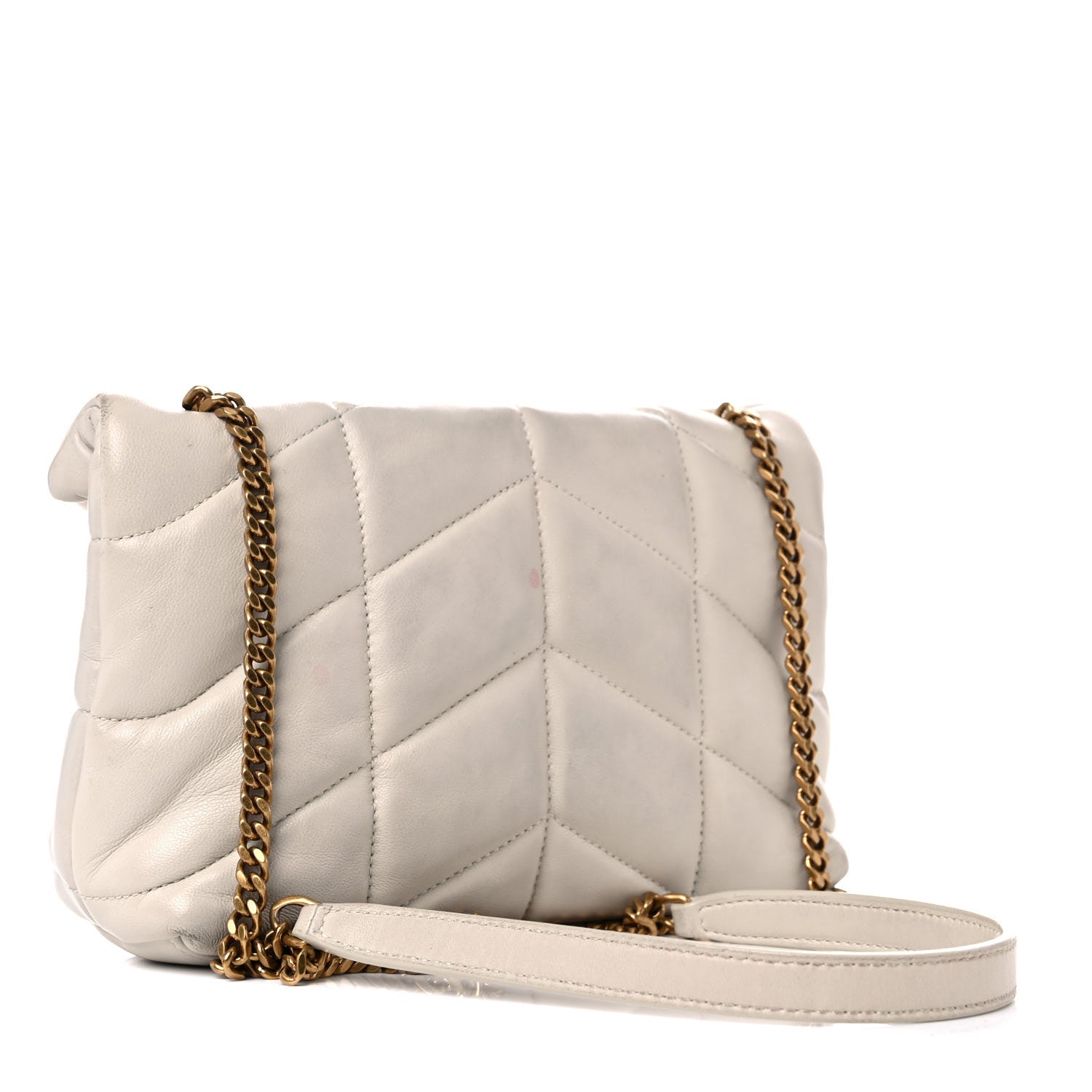 Saint Laurent Lambskin Quilted Toy Loulou Puffer Monogram Chain Satchel Crema Soft 3 of 19