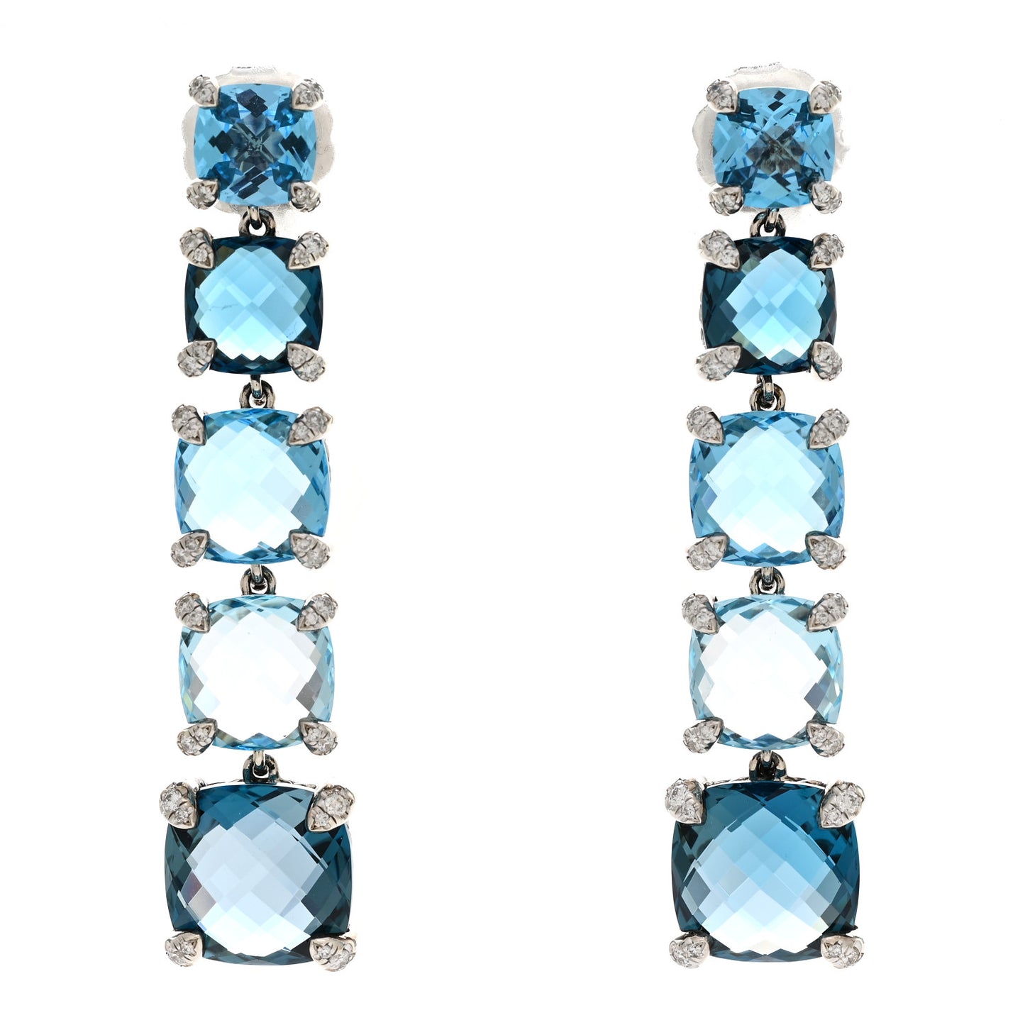 Sterling Silver Diamond Blue Topaz Chatelaine Long Drop Earrings