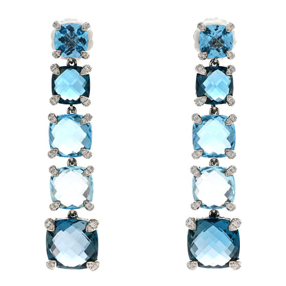 David Yurman Sterling Silver Diamond Blue Topaz Chatelaine Long Drop Earrings 1 of 5