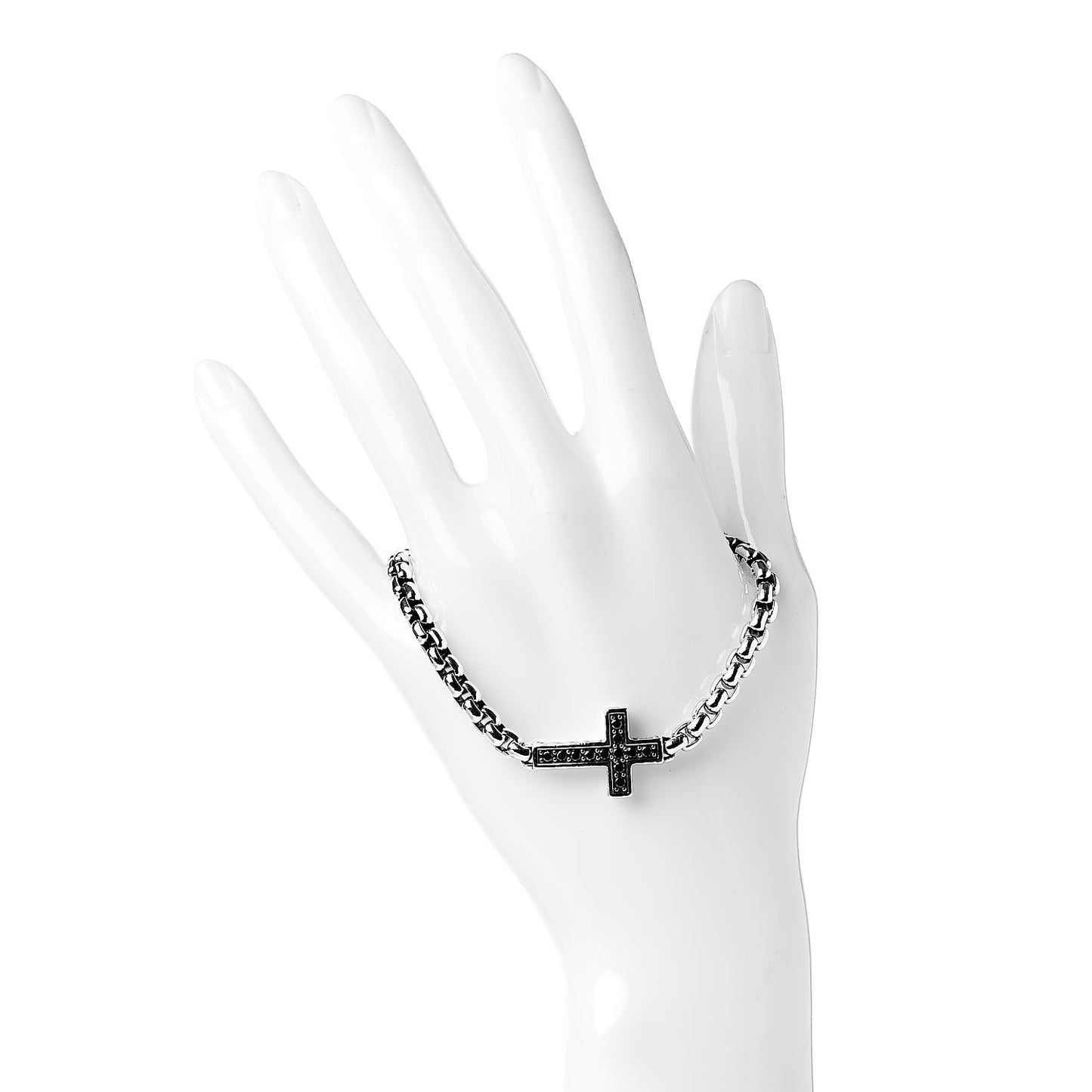 Sterling Silver Black Diamond Cross Bracelet