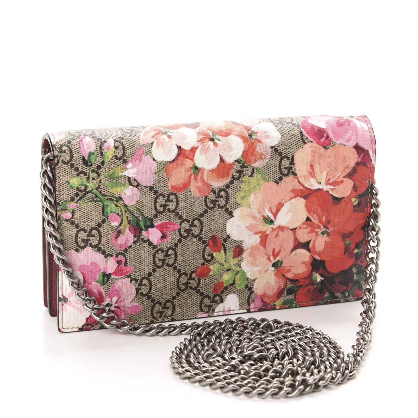 GG Supreme Monogram Blooms Chain Wallet Beige Multicolor Dry Rose