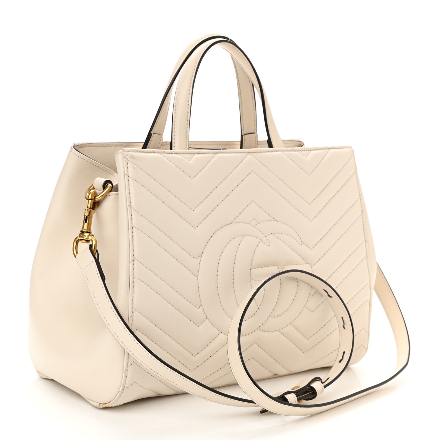 Calfskin Matelasse Small GG Marmont Tote White