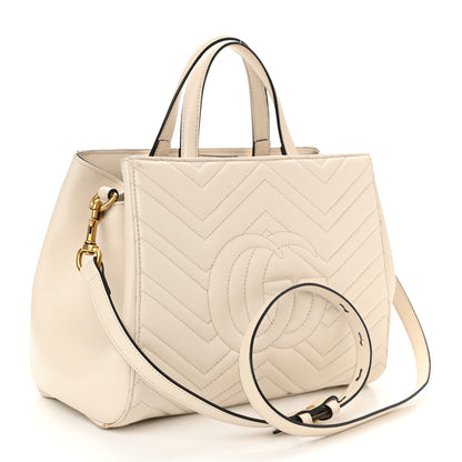 Gucci Calfskin Matelasse Small GG Marmont Tote White 3 of 13