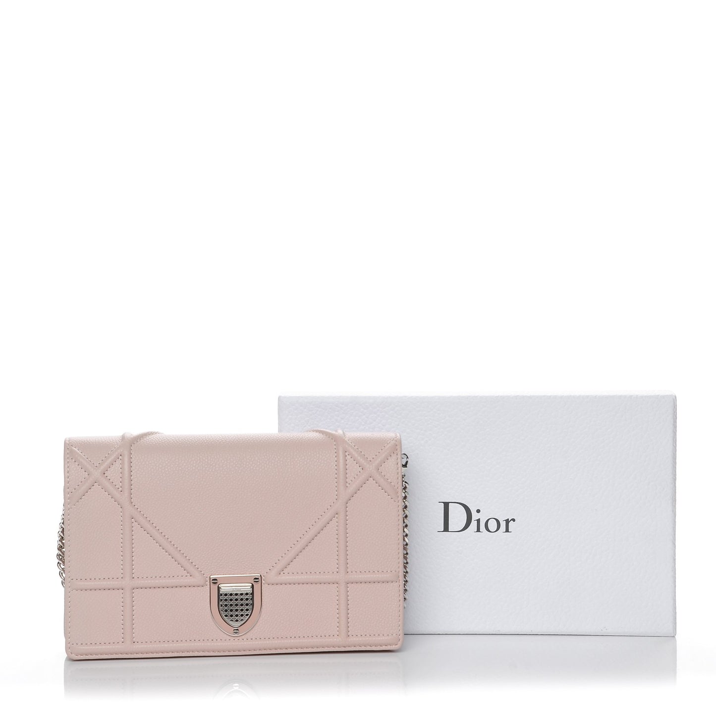 Grained Calfskin Diorama Wallet on Chain Pouch Rose Poudre