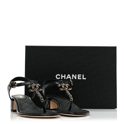 Chanel Goatskin Chain CC Logo Thong Sandals 39 Black 10 of 10