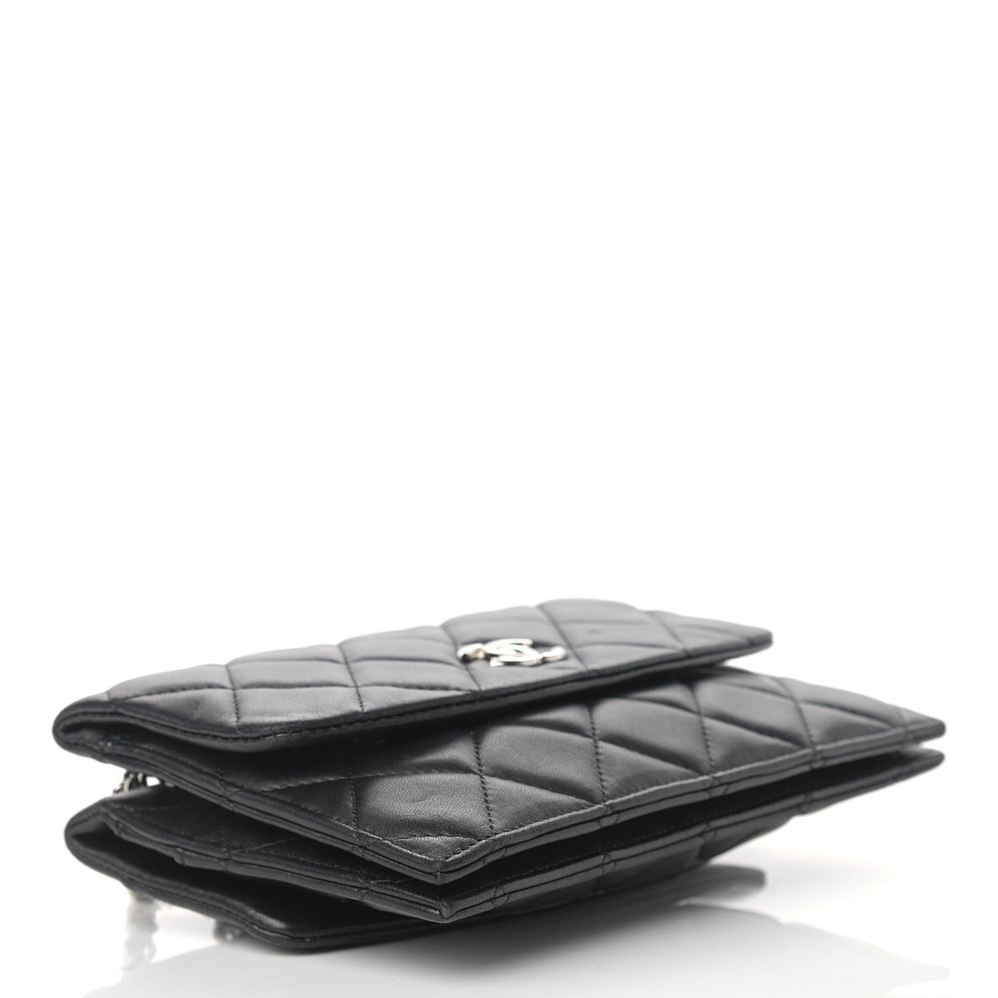Lambskin Quilted Double Sided Wallet On Chain WOC Black