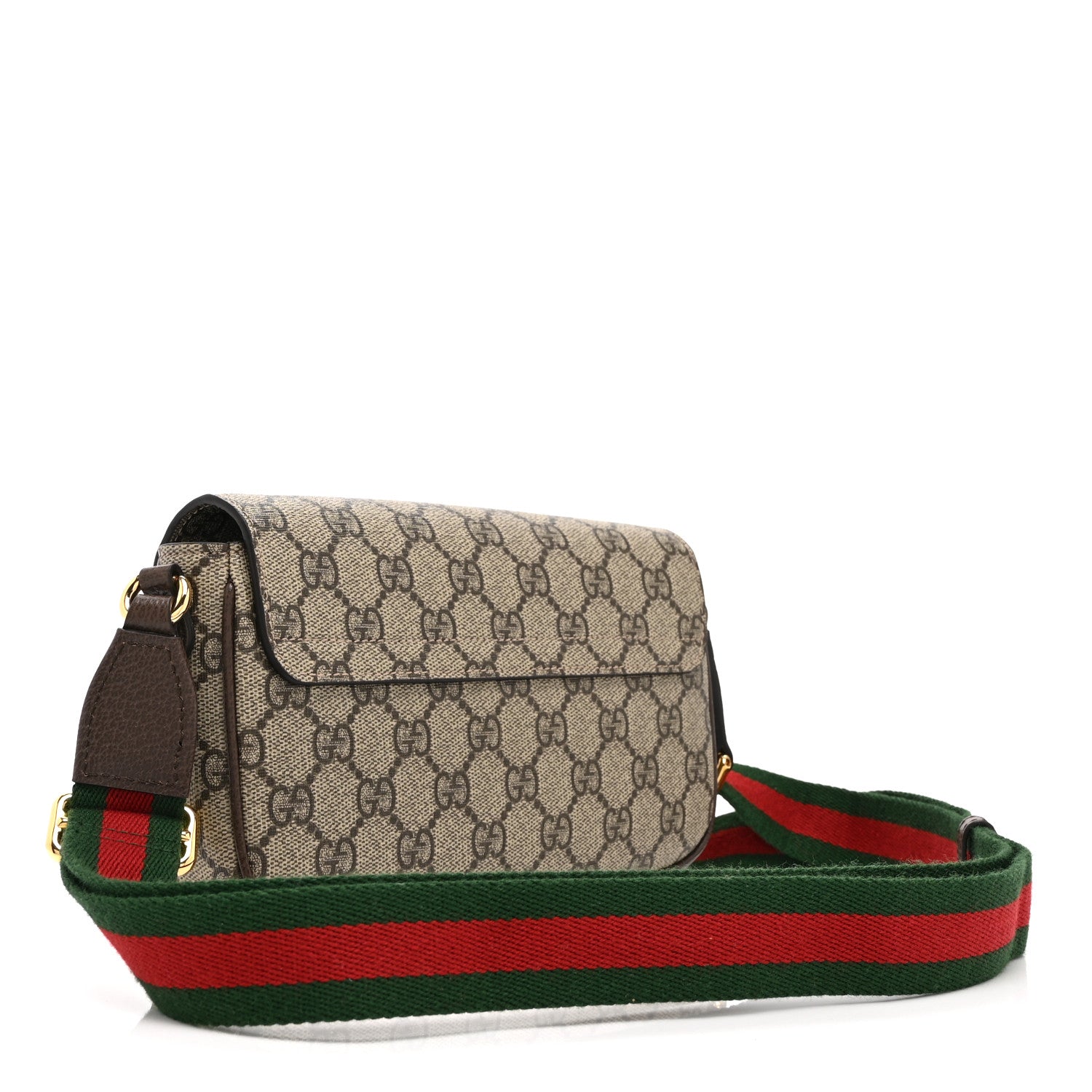 Gucci GG Supreme Monogram Textured Dollar Calfskin Web Mini Ophidia Envelope Shoulder Bag Beige Ebony 3 of 10