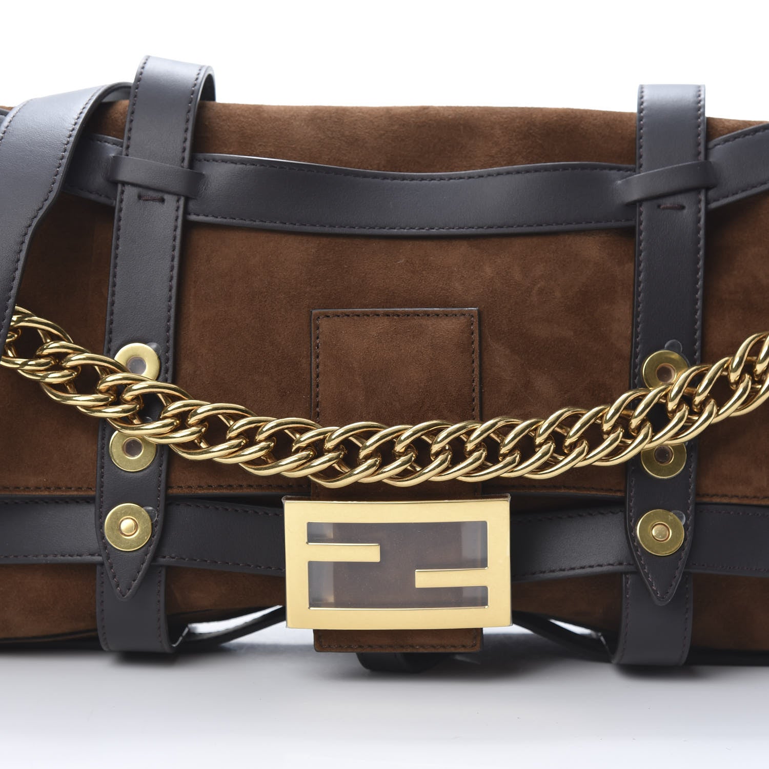 Fendi Suede Large Cage Baguette Marrone Ebano 8 of 10