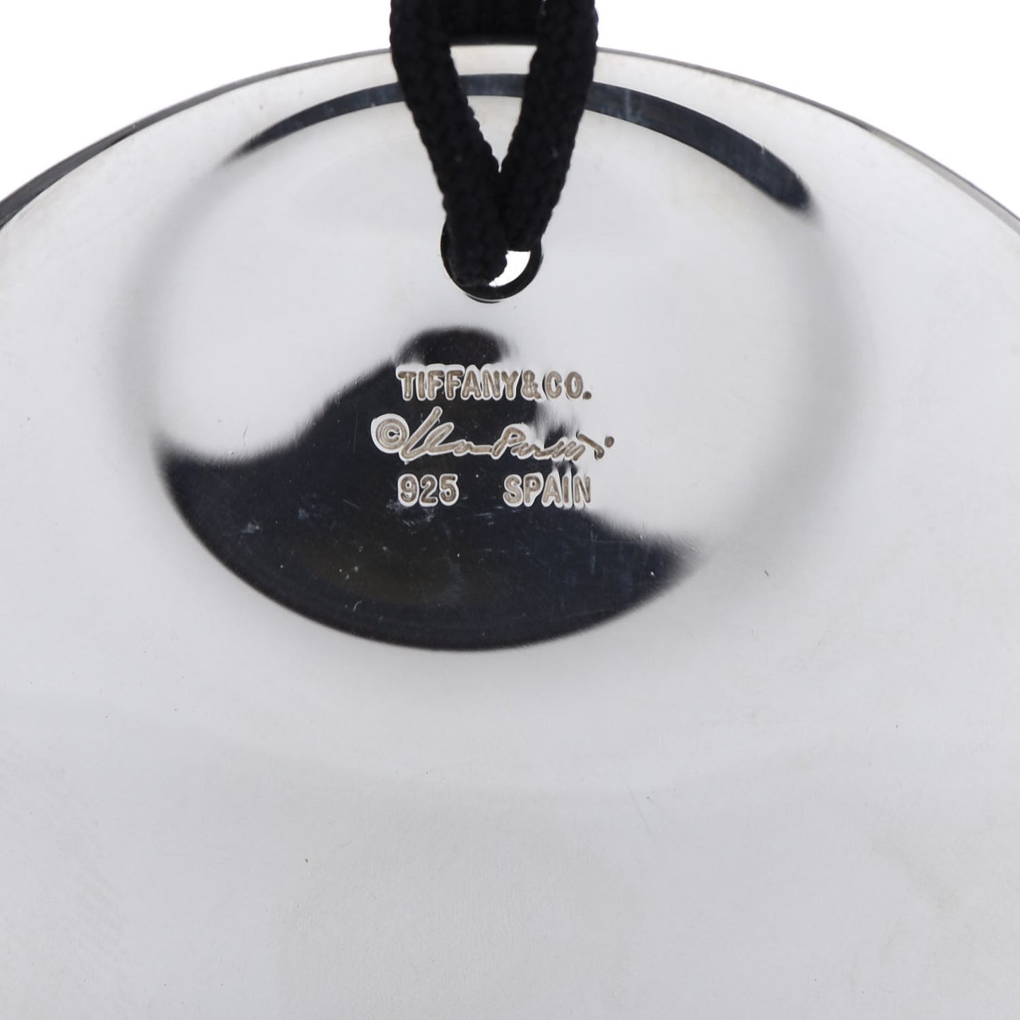 Sterling Silver Elsa Peretti Round Disc Pendant Cord Necklace