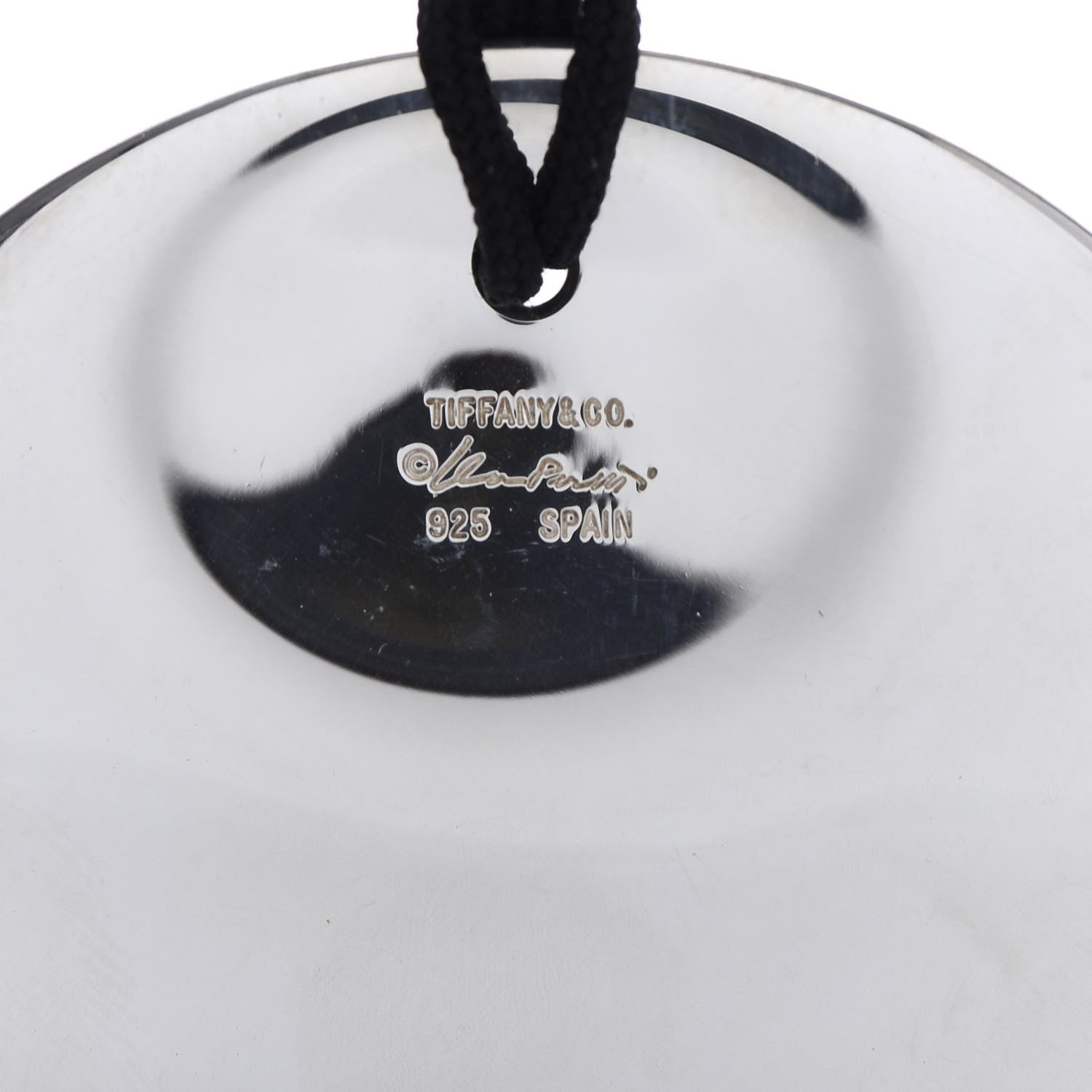 Tiffany Sterling Silver Elsa Peretti Round Disc Pendant Cord Necklace 5 of 6