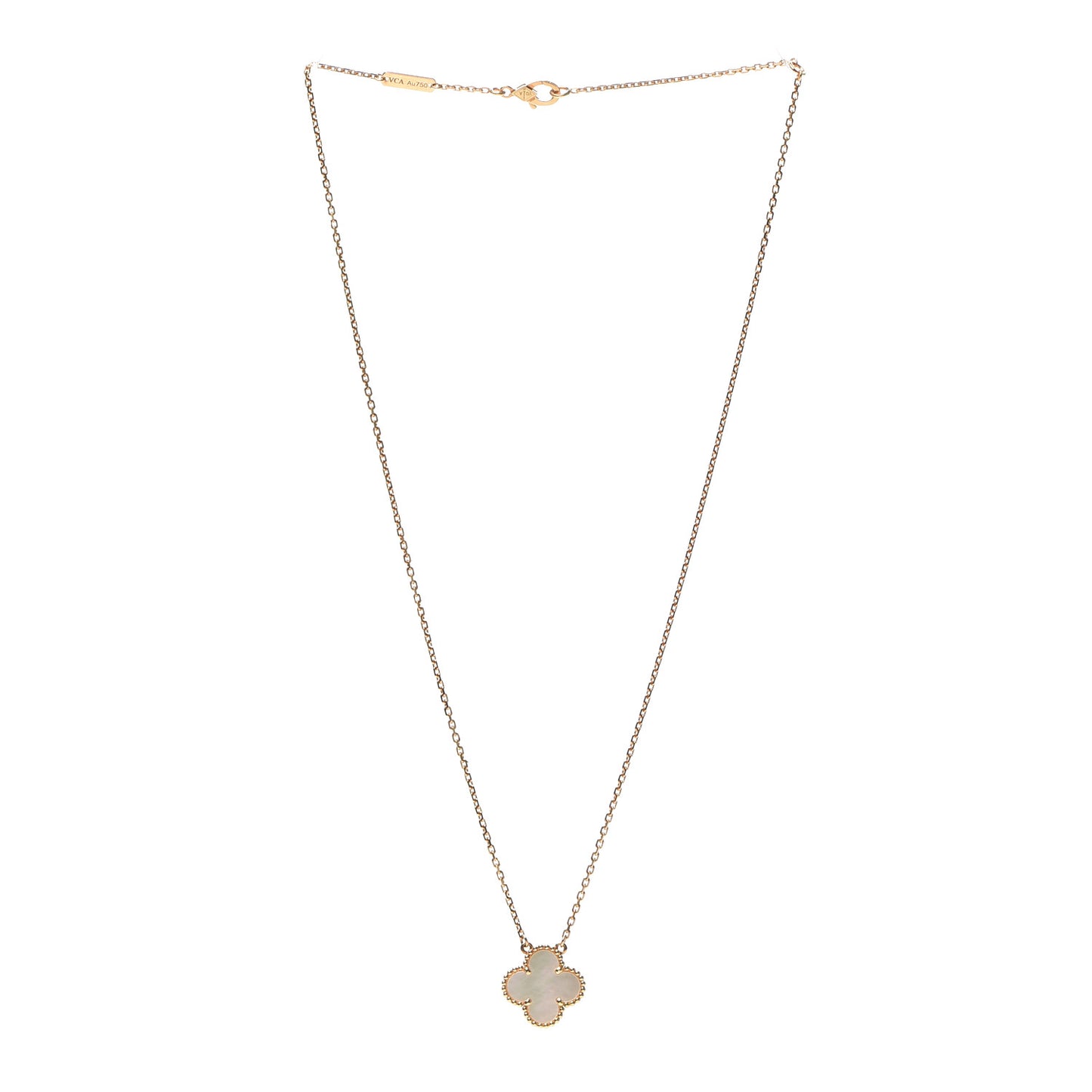 18K Yellow Gold Mother of Pearl Vintage Alhambra Pendant Necklace