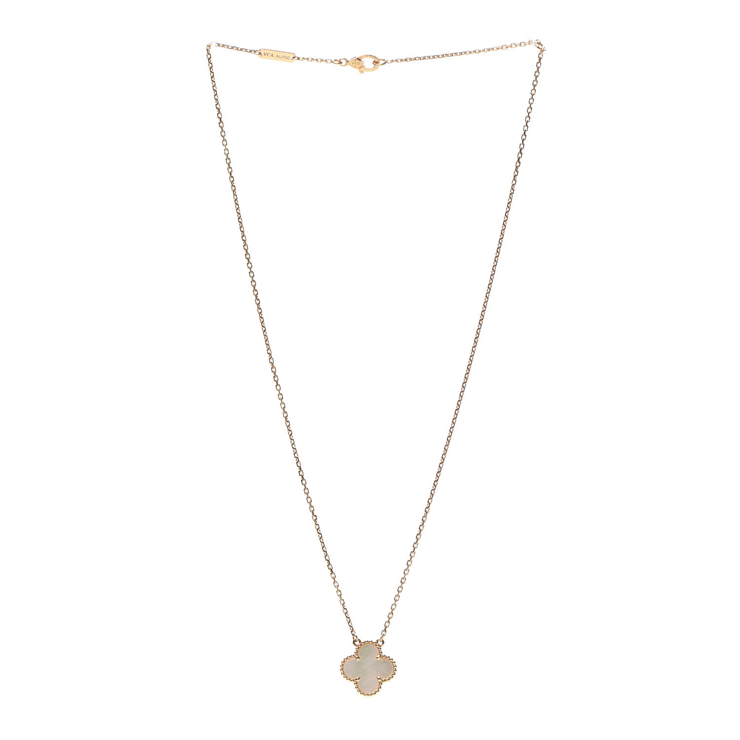 Van Cleef & Arpels 18K Yellow Gold Mother of Pearl Vintage Alhambra Pendant Necklace 3 of 8