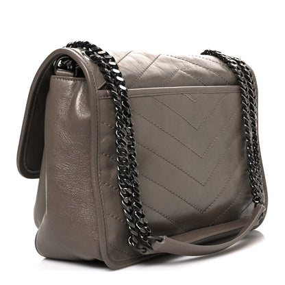 Saint Laurent Crinkled Calfskin Matelasse Monogram Medium Niki Chain Satchel Greyish Brown 2 of 10