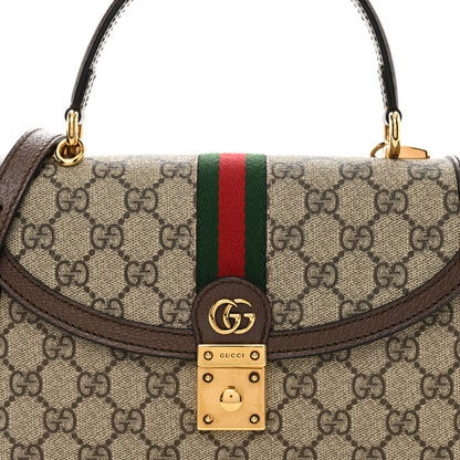 Gucci GG Supreme Monogram Textured Dollar Calfskin Web Small Ophidia Padlock Top Handle Bag Beige Ebony New Acero 5 of 10