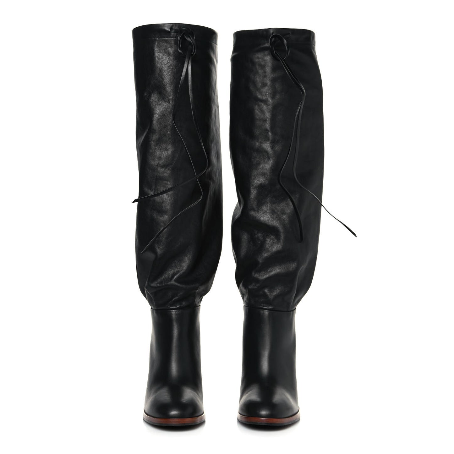 Deauville Calfskin Cinched Knee High Boots 37.5 Black
