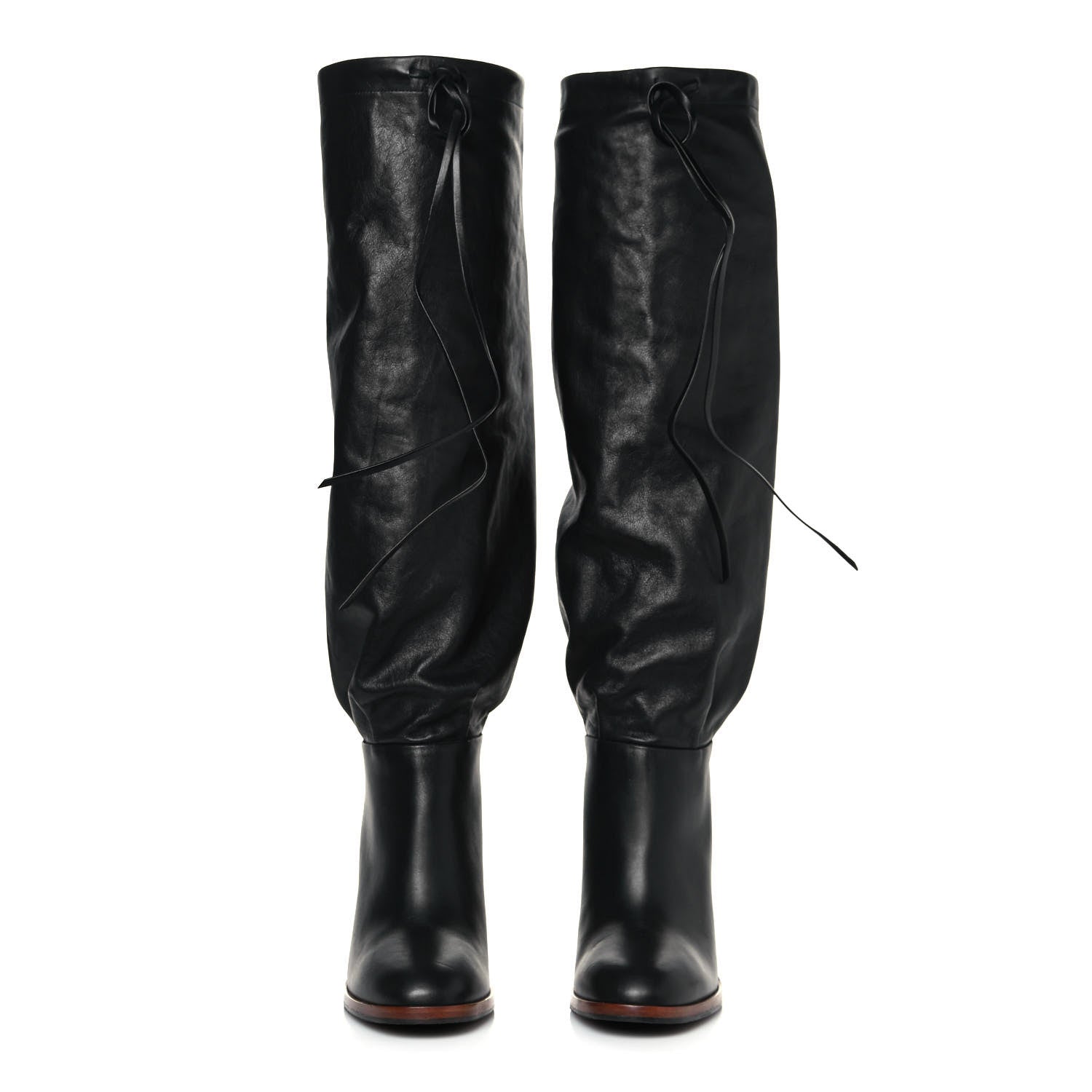 Gucci Deauville Calfskin Cinched Knee High Boots 37.5 Black 2 of 7