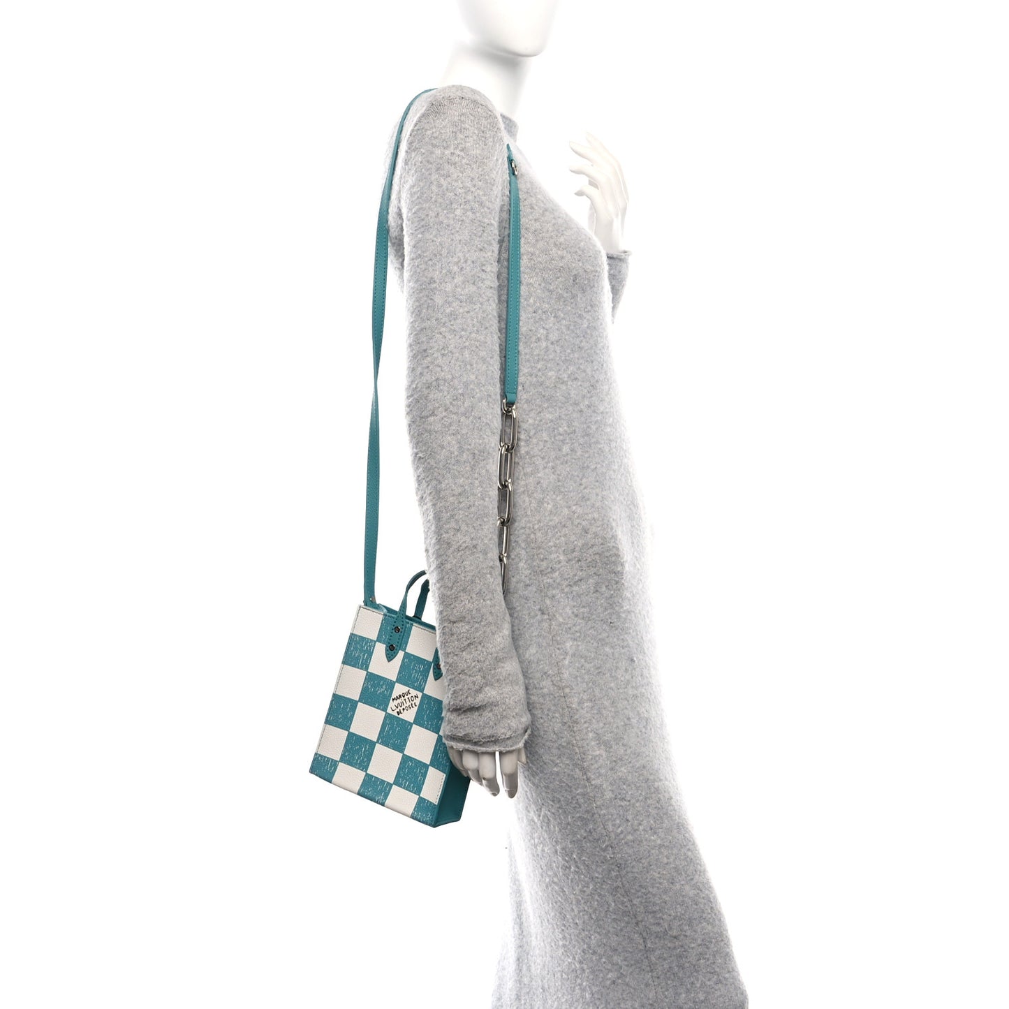 Calfskin Damier Sac Plat XS Blue Teal