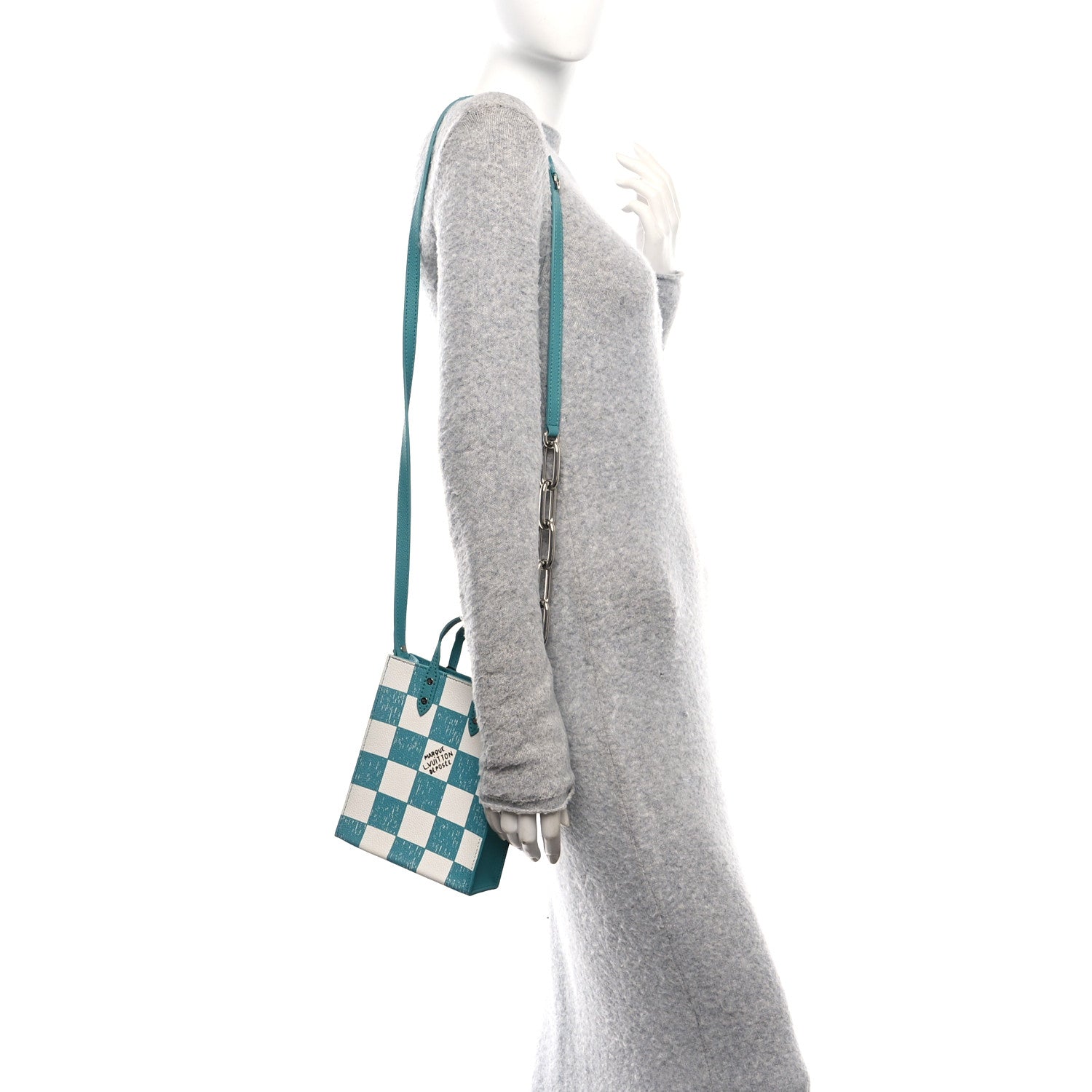Louis Vuitton Calfskin Damier Sac Plat XS Blue Teal 2 of 9