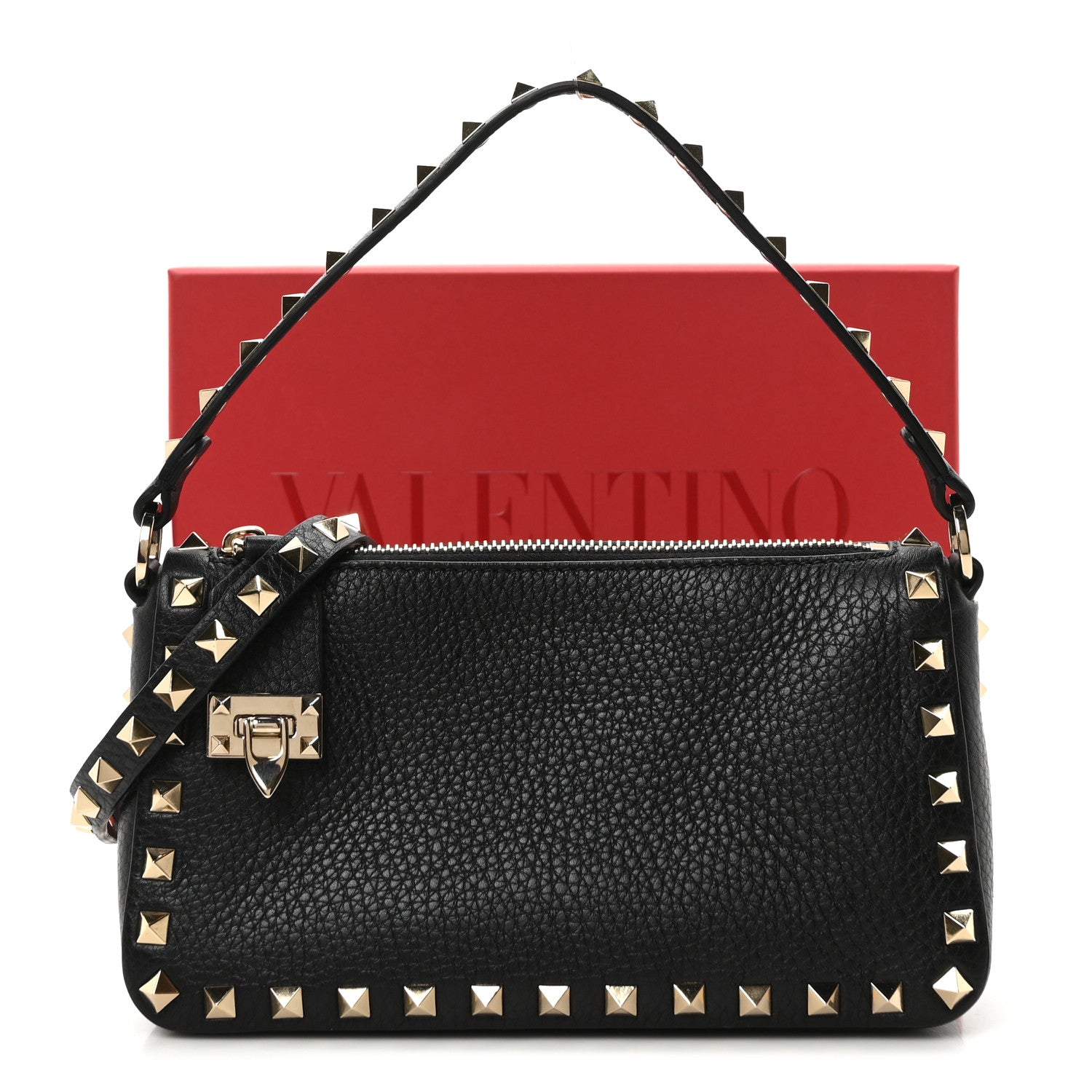 Valentino Garavani Pebbled Calfskin Small Rockstud Flip Lock Shoulder Bag Black 10 of 10