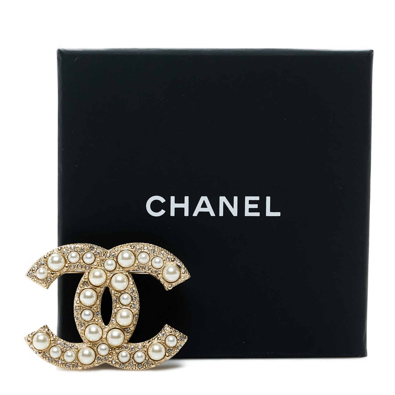 Chanel Metal Crystal Graduated Pearl CC Brooch Gold 5 of 5