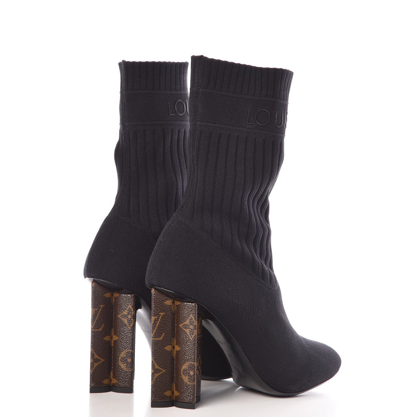 Monogram Stretch Fabric Silhouette Ankle Boots 41 Black