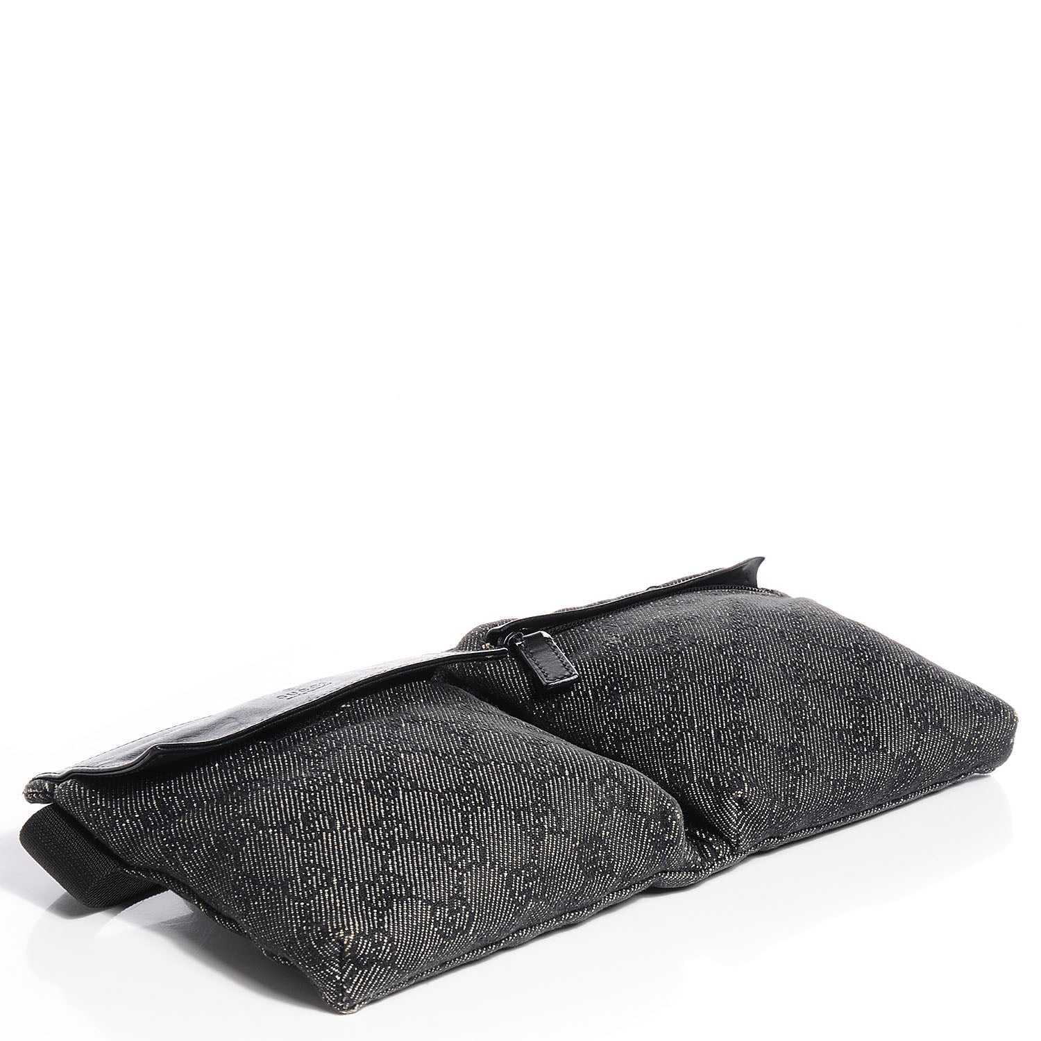 Gucci Denim Monogram Double Pocket Belt Bag Black 4 of 8